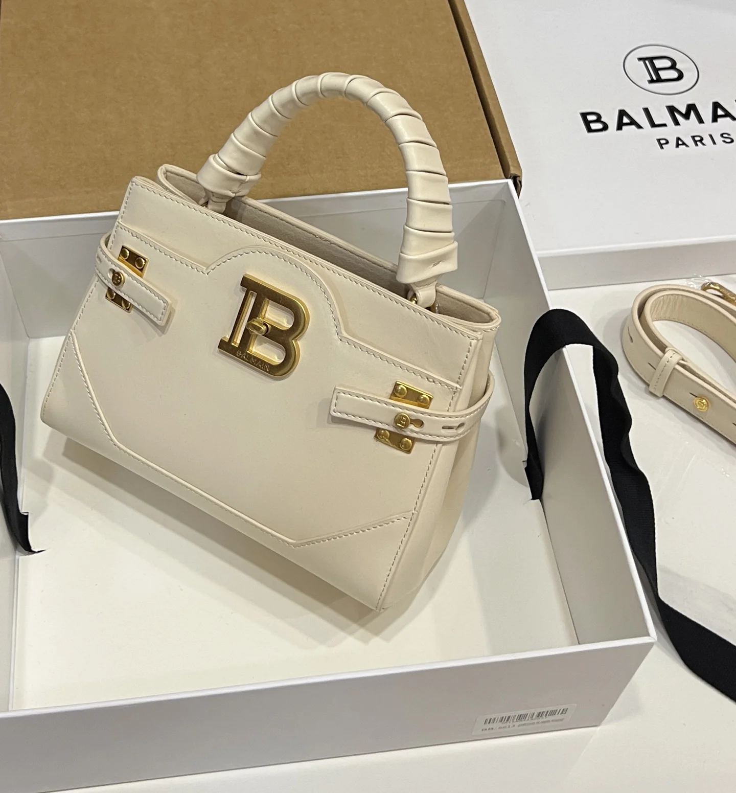 BALMAIN Top Handle Bags Calf Leather (Cream-Gold) 22X17X11CM H60202608100306 - Image 3