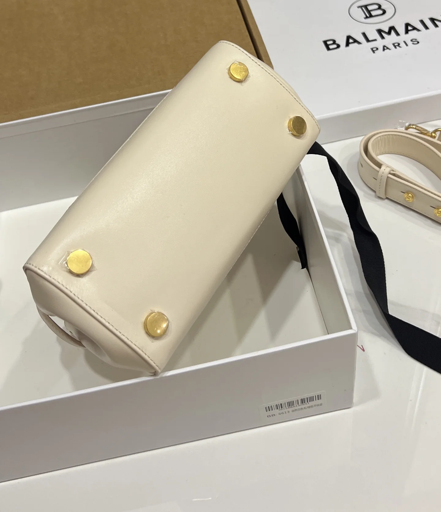 BALMAIN Top Handle Bags Calf Leather (Cream-Gold) 22X17X11CM H60202608100306 - Image 5