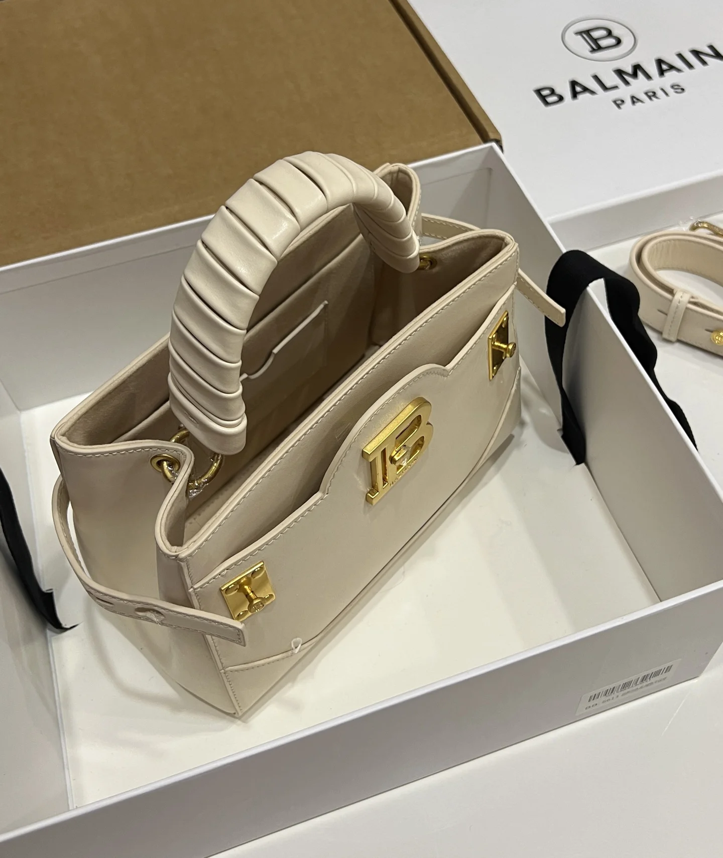 BALMAIN Top Handle Bags Calf Leather (Cream-Gold) 22X17X11CM H60202608100306 - Image 7