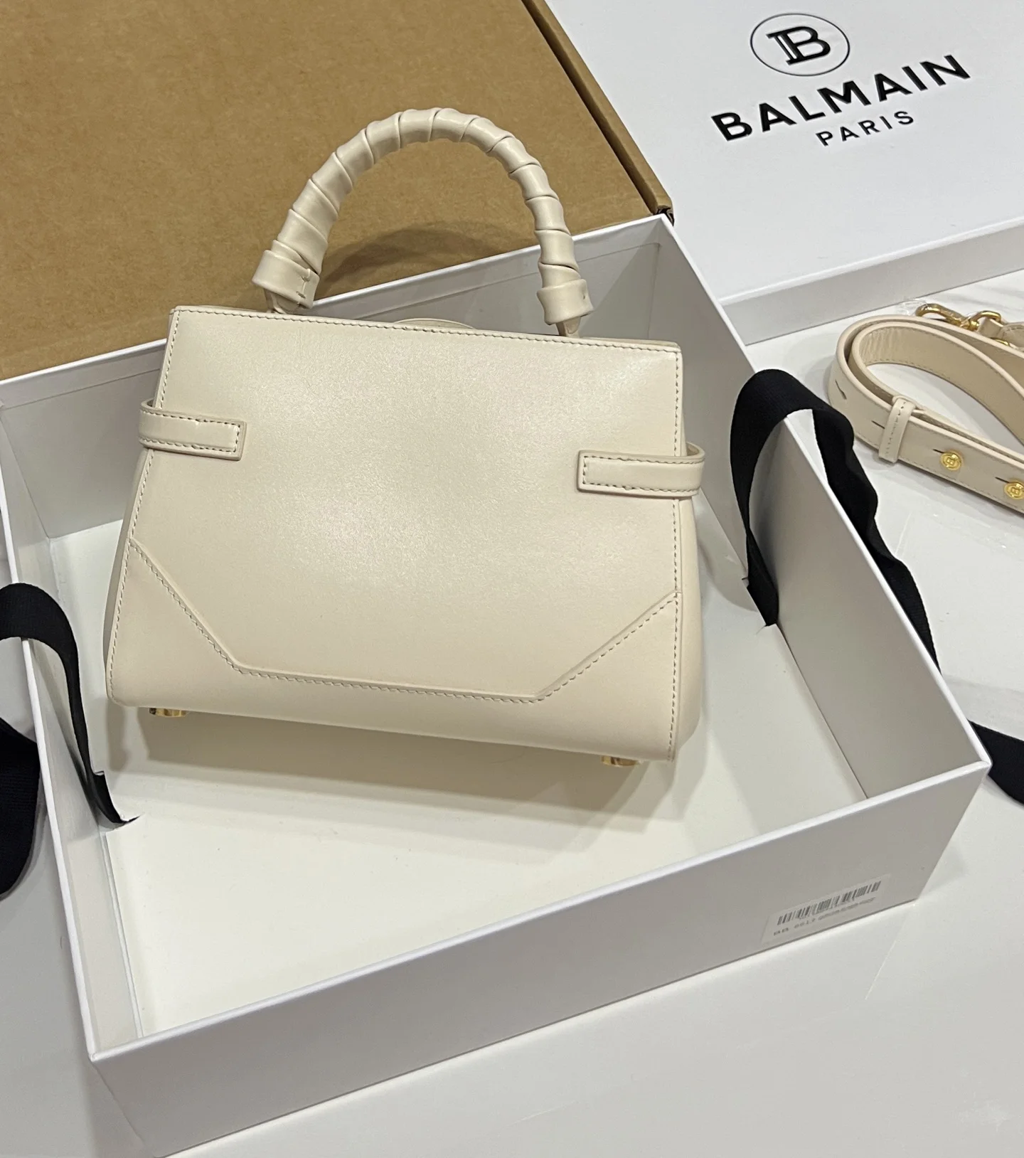 BALMAIN Top Handle Bags Calf Leather (Cream-Gold) 22X17X11CM H60202608100306 - Image 8