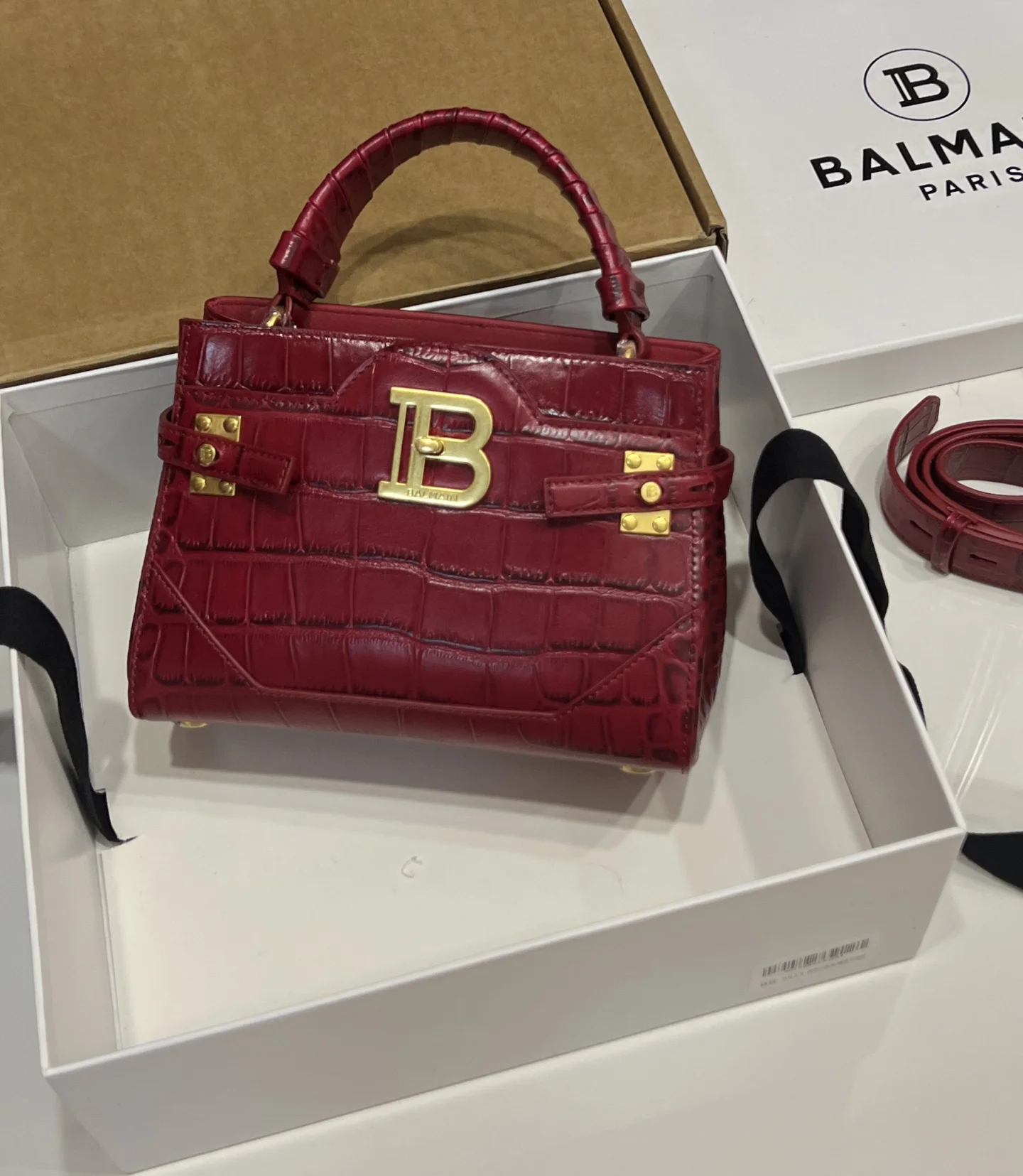BALMAIN Top Handle Bags Calf Leather (Red-Gold) 22X17X11CM H60202608100300