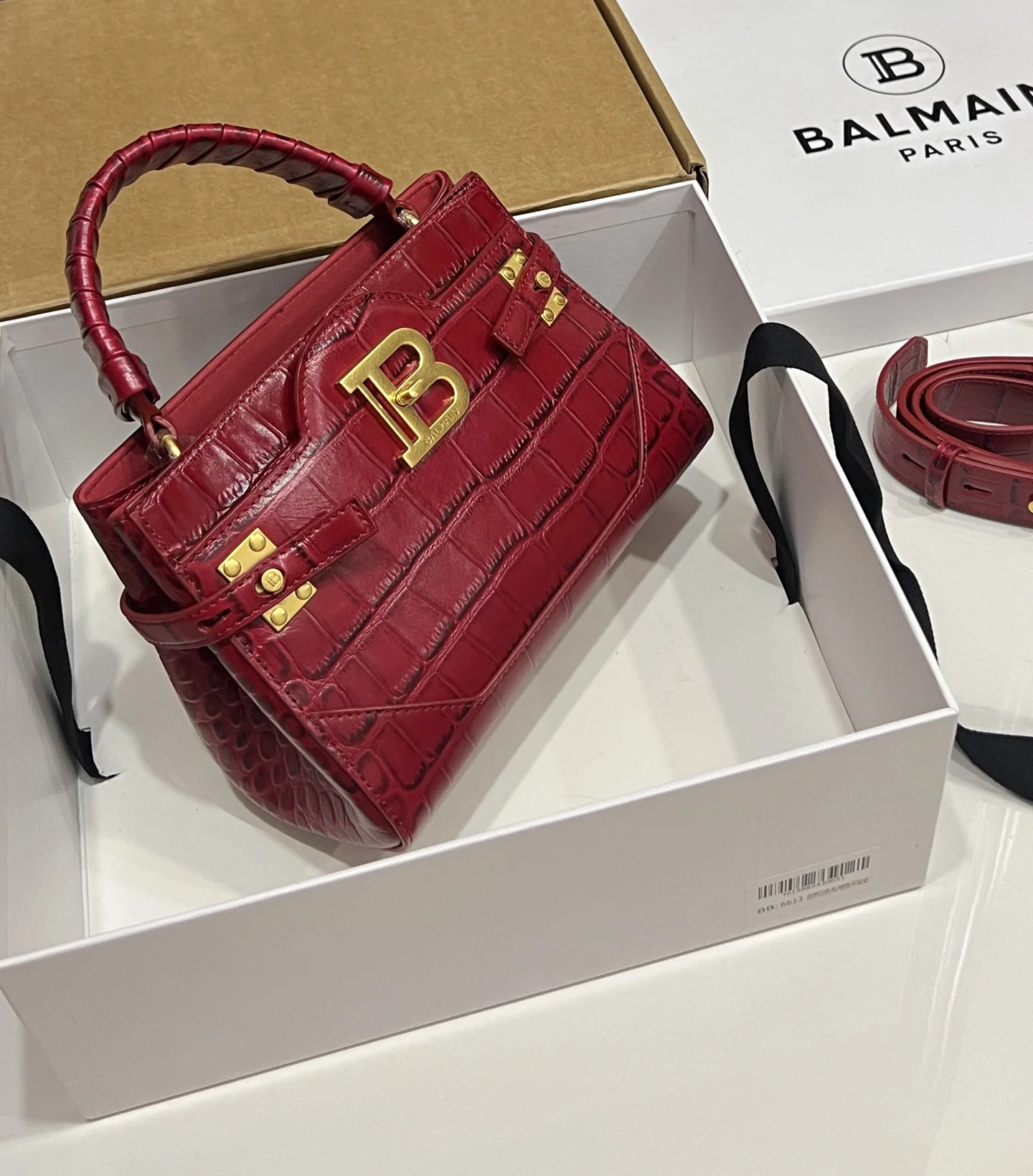 BALMAIN Top Handle Bags Calf Leather (Red-Gold) 22X17X11CM H60202608100300 - Image 2