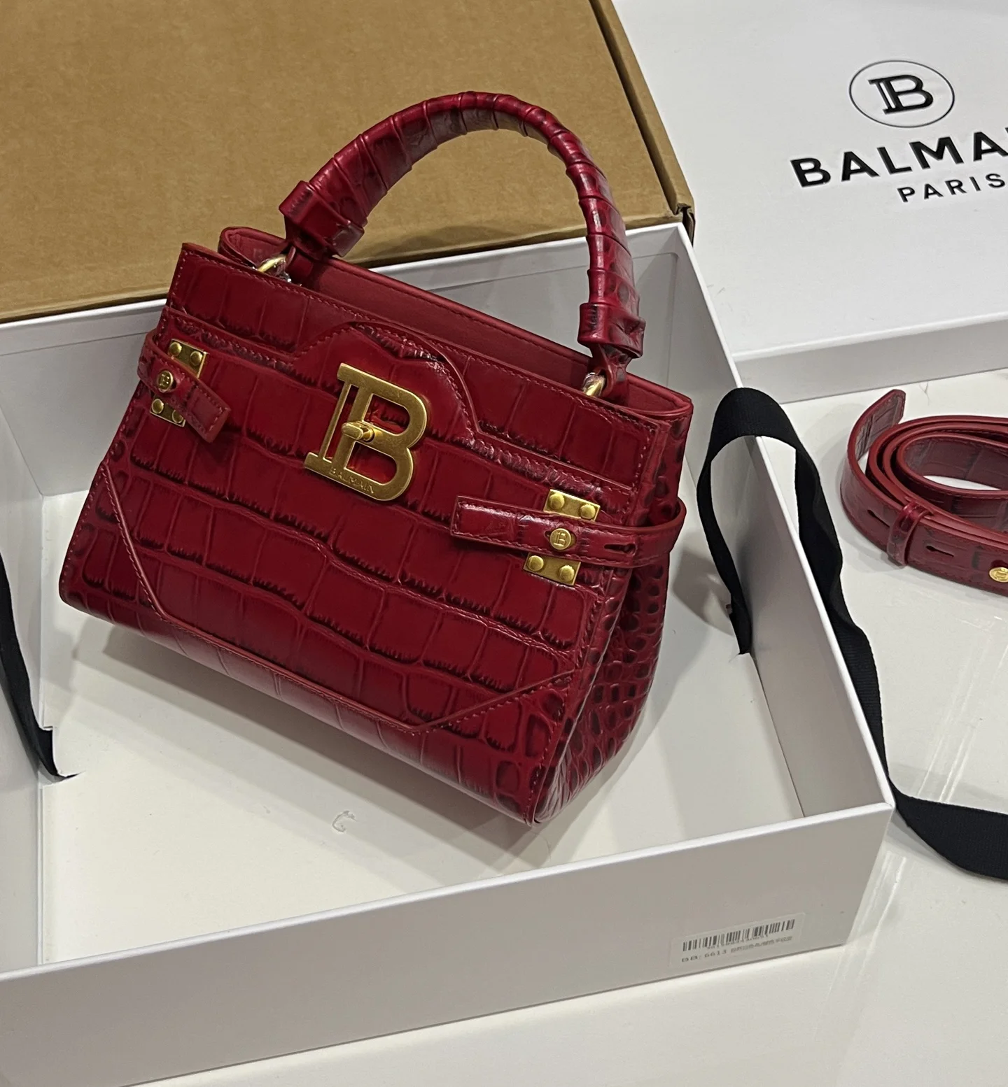 BALMAIN Top Handle Bags Calf Leather (Red-Gold) 22X17X11CM H60202608100300 - Image 3