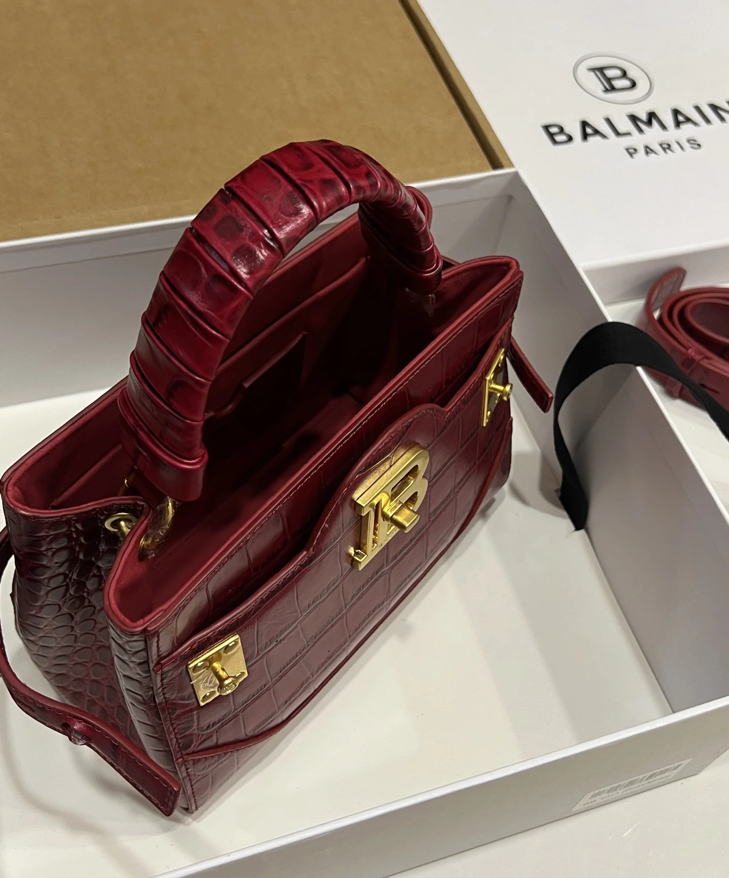 BALMAIN Top Handle Bags Calf Leather (Red-Gold) 22X17X11CM H60202608100300 - Image 7