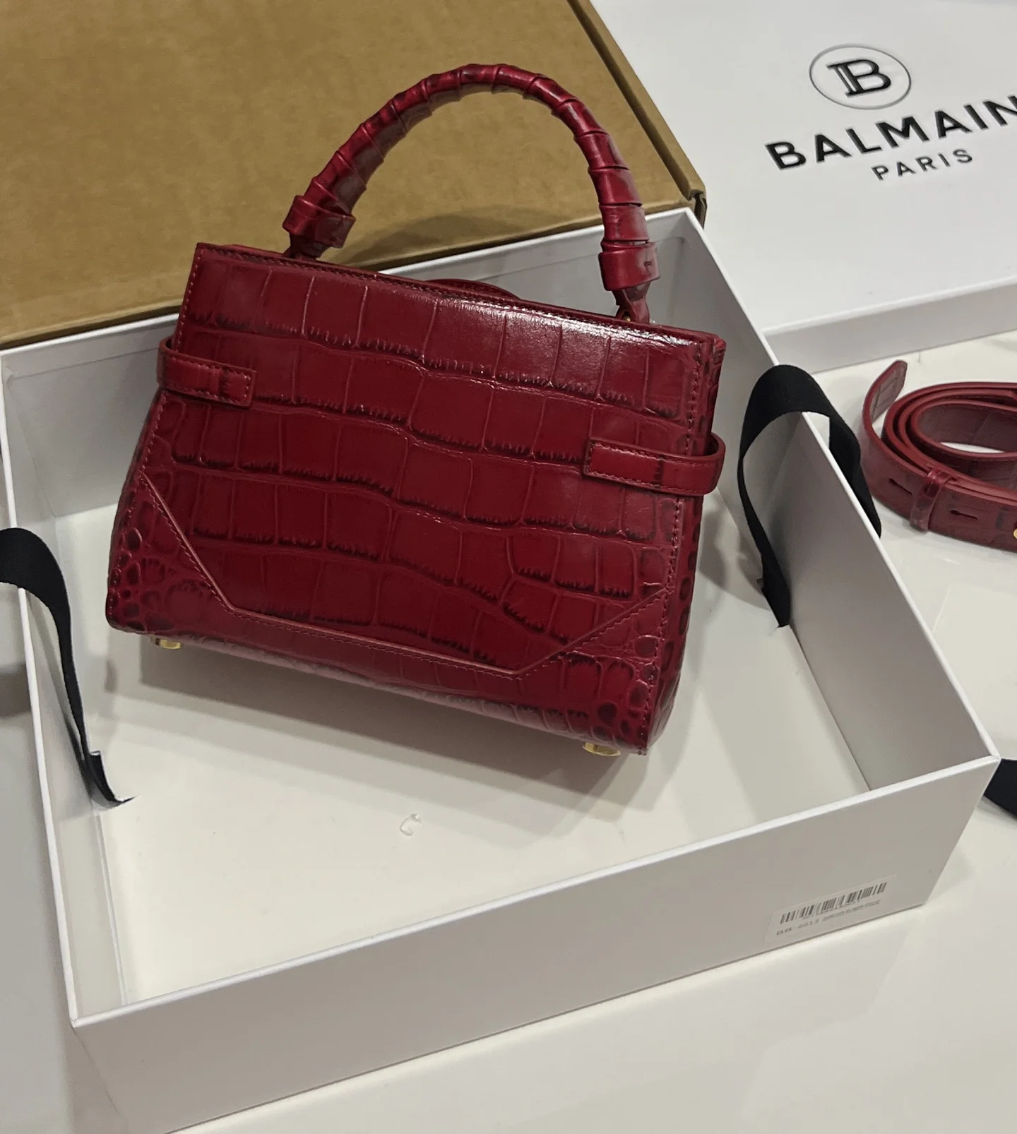 BALMAIN Top Handle Bags Calf Leather (Red-Gold) 22X17X11CM H60202608100300 - Image 8