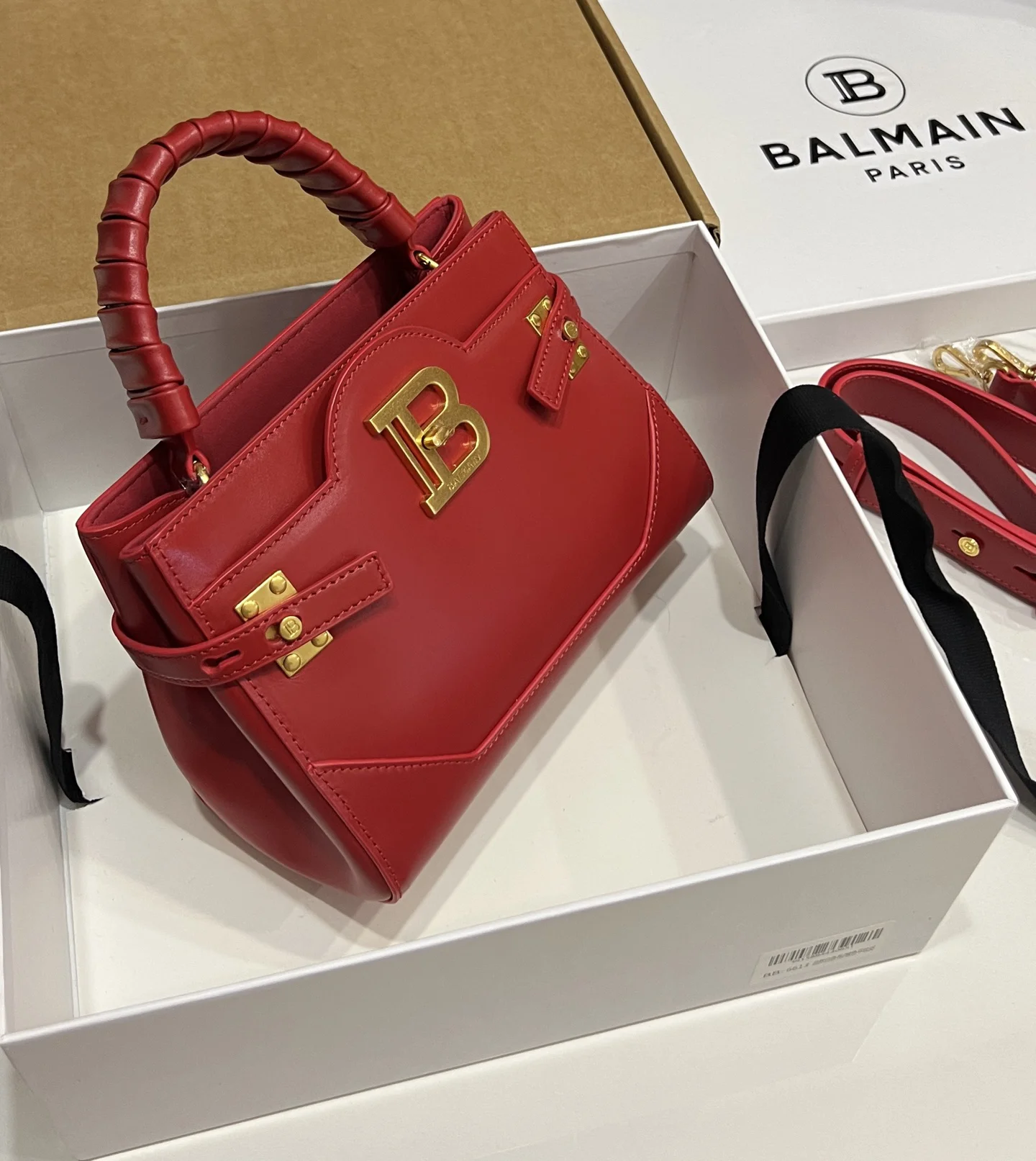 BALMAIN Top Handle Bags Calf Leather (Red-Gold) 22X17X11CM H60202608100305 - Image 2