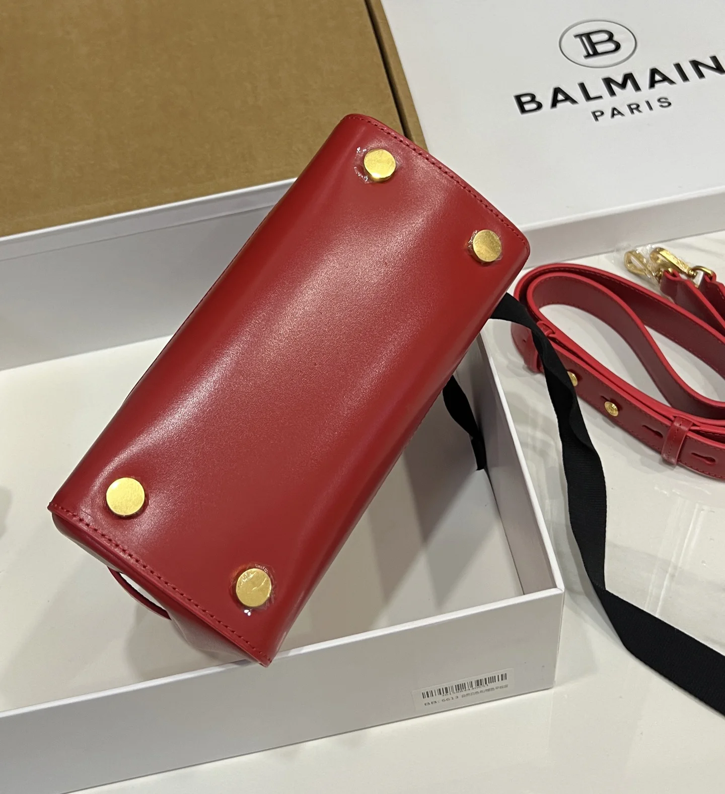 BALMAIN Top Handle Bags Calf Leather (Red-Gold) 22X17X11CM H60202608100305 - Image 5