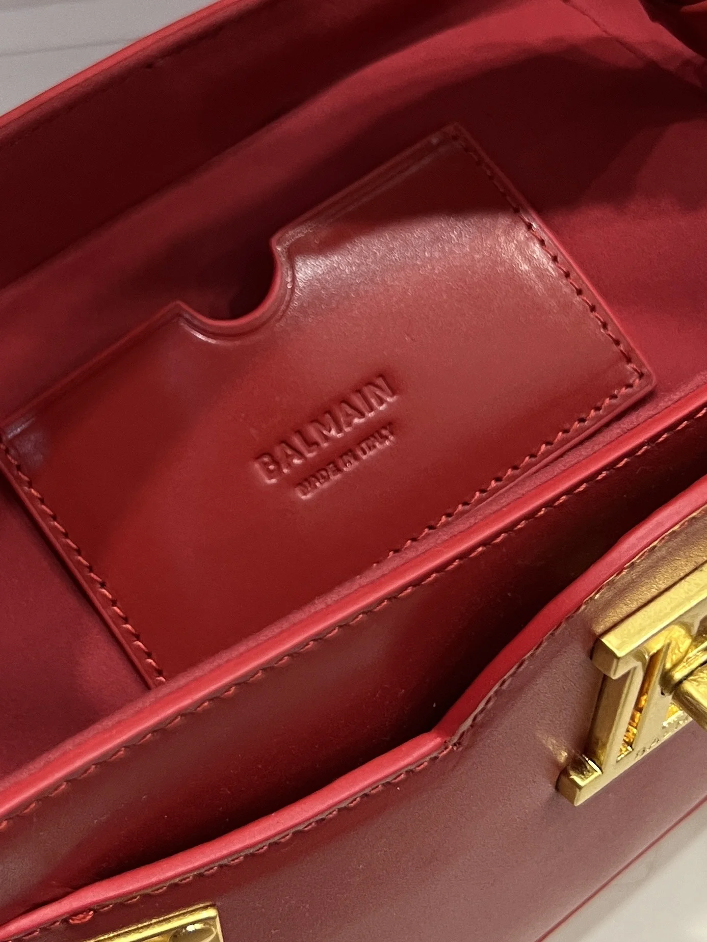 BALMAIN Top Handle Bags Calf Leather (Red-Gold) 22X17X11CM H60202608100305 - Image 9