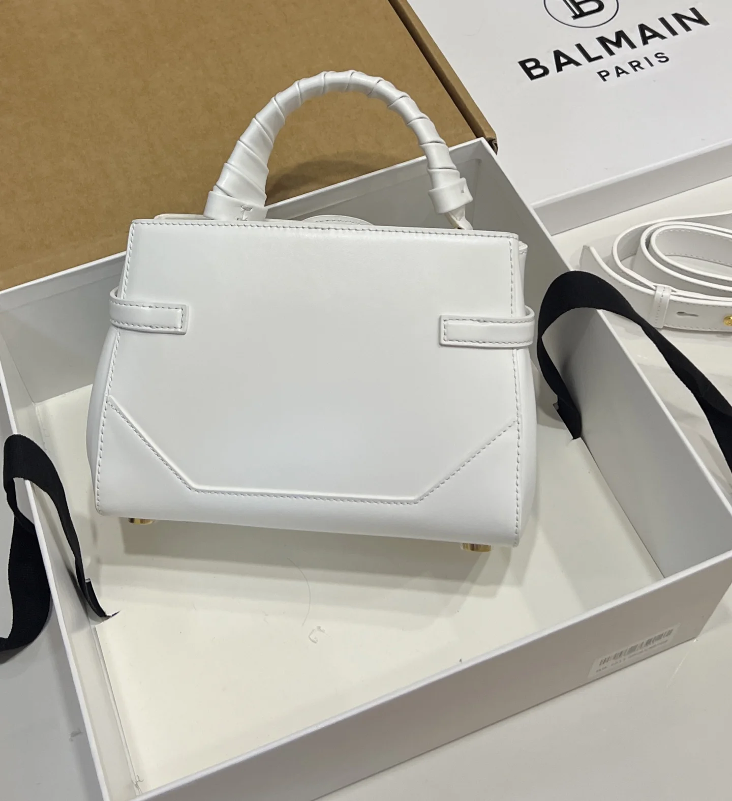 BALMAIN Top Handle Bags Calf Leather (White-Gold) 22X17X11CM H60202608100307 - Image 8