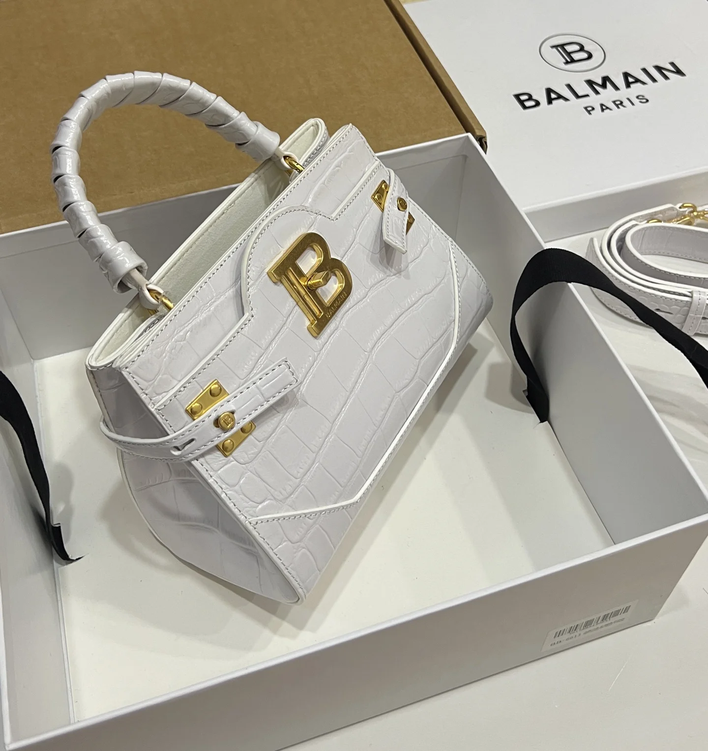 BALMAIN Top Handle Bags Embossed Calfskin (White-Gold) 22X17X11CM H60202608100303 - Image 2