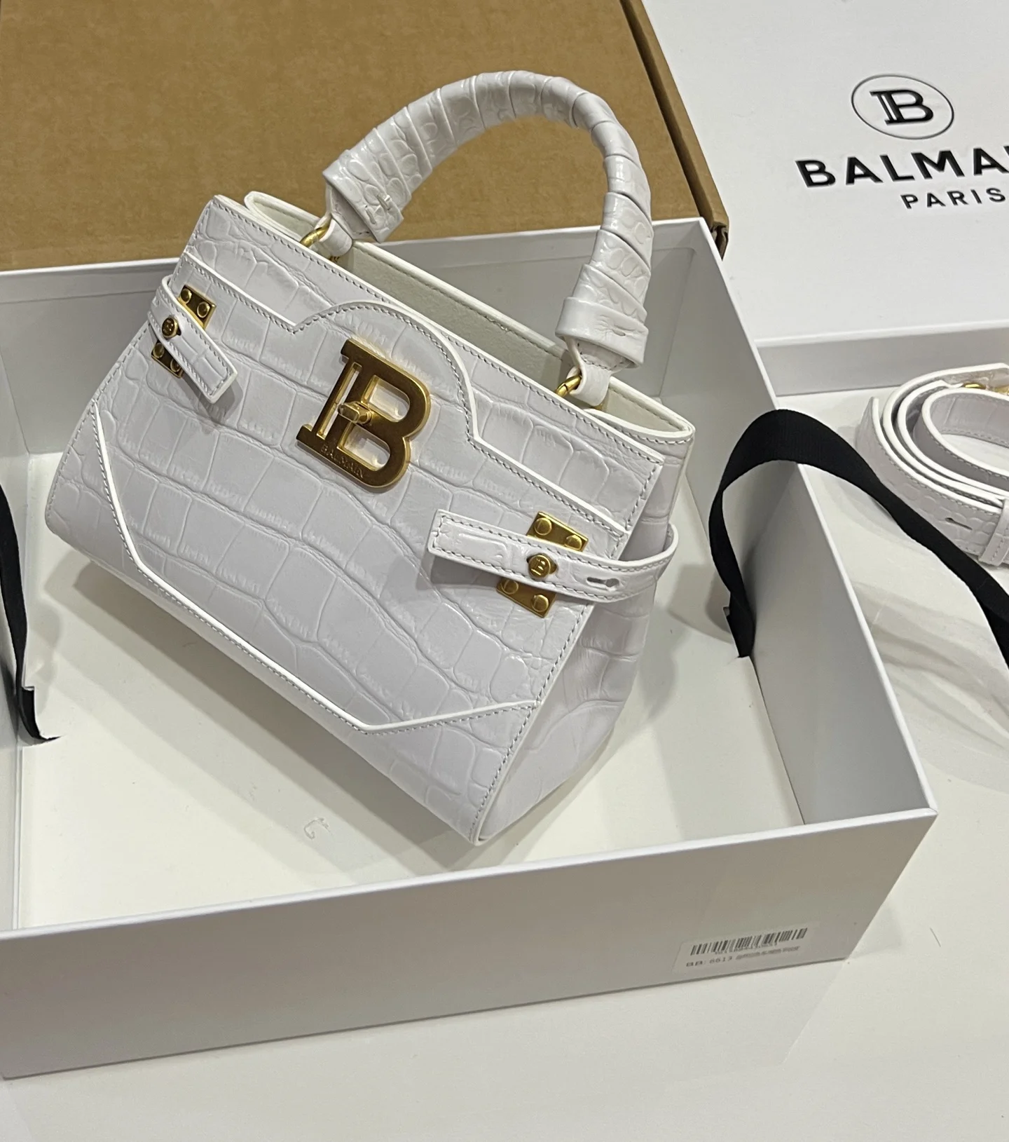 BALMAIN Top Handle Bags Embossed Calfskin (White-Gold) 22X17X11CM H60202608100303 - Image 3