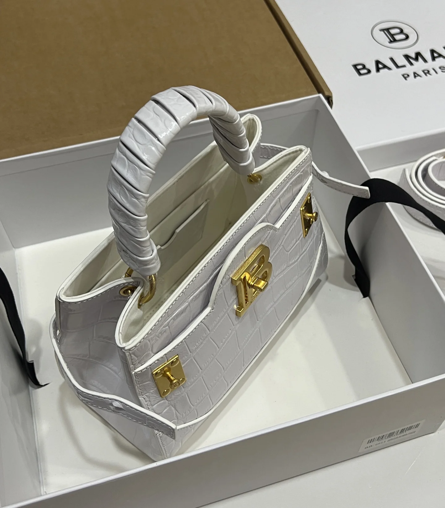 BALMAIN Top Handle Bags Embossed Calfskin (White-Gold) 22X17X11CM H60202608100303 - Image 7