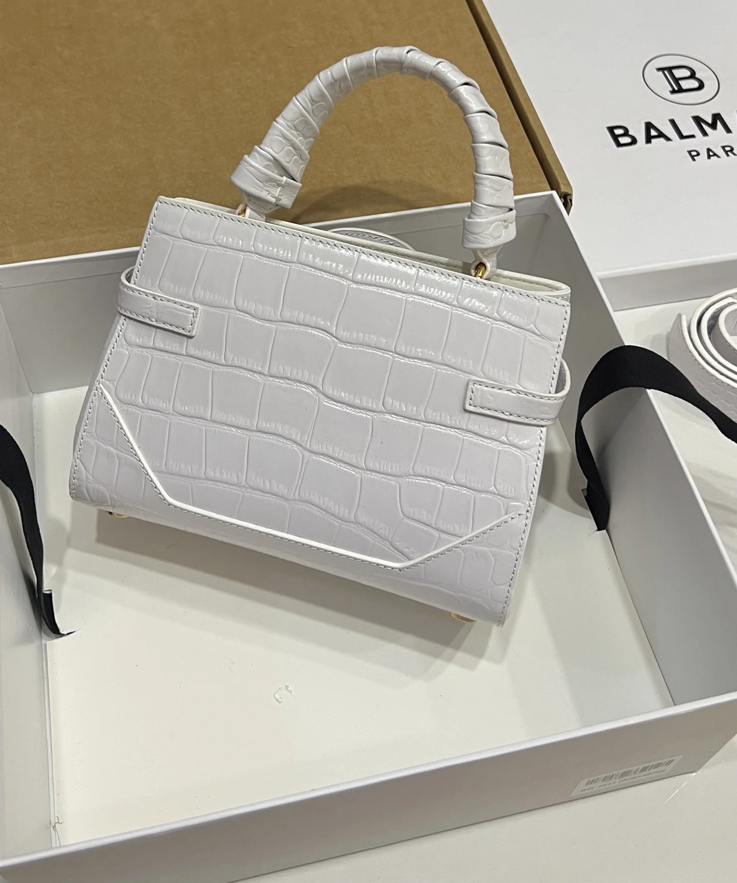 BALMAIN Top Handle Bags Embossed Calfskin (White-Gold) 22X17X11CM H60202608100303 - Image 8