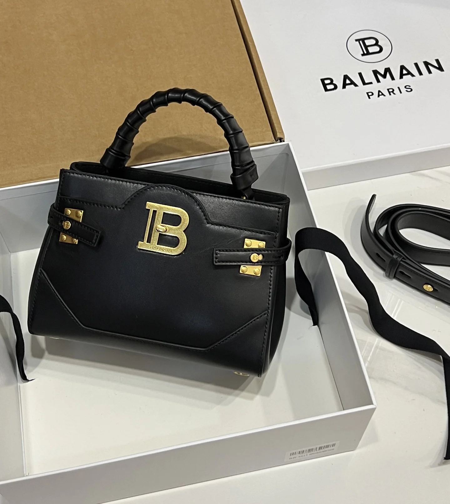 BALMAIN Top Handle Bags Imported Leather (Black-Gold) 22X17X11CM H60202608100304
