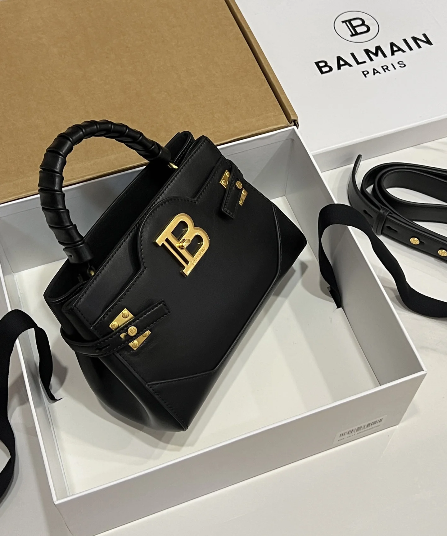 BALMAIN Top Handle Bags Imported Leather (Black-Gold) 22X17X11CM H60202608100304 - Image 2