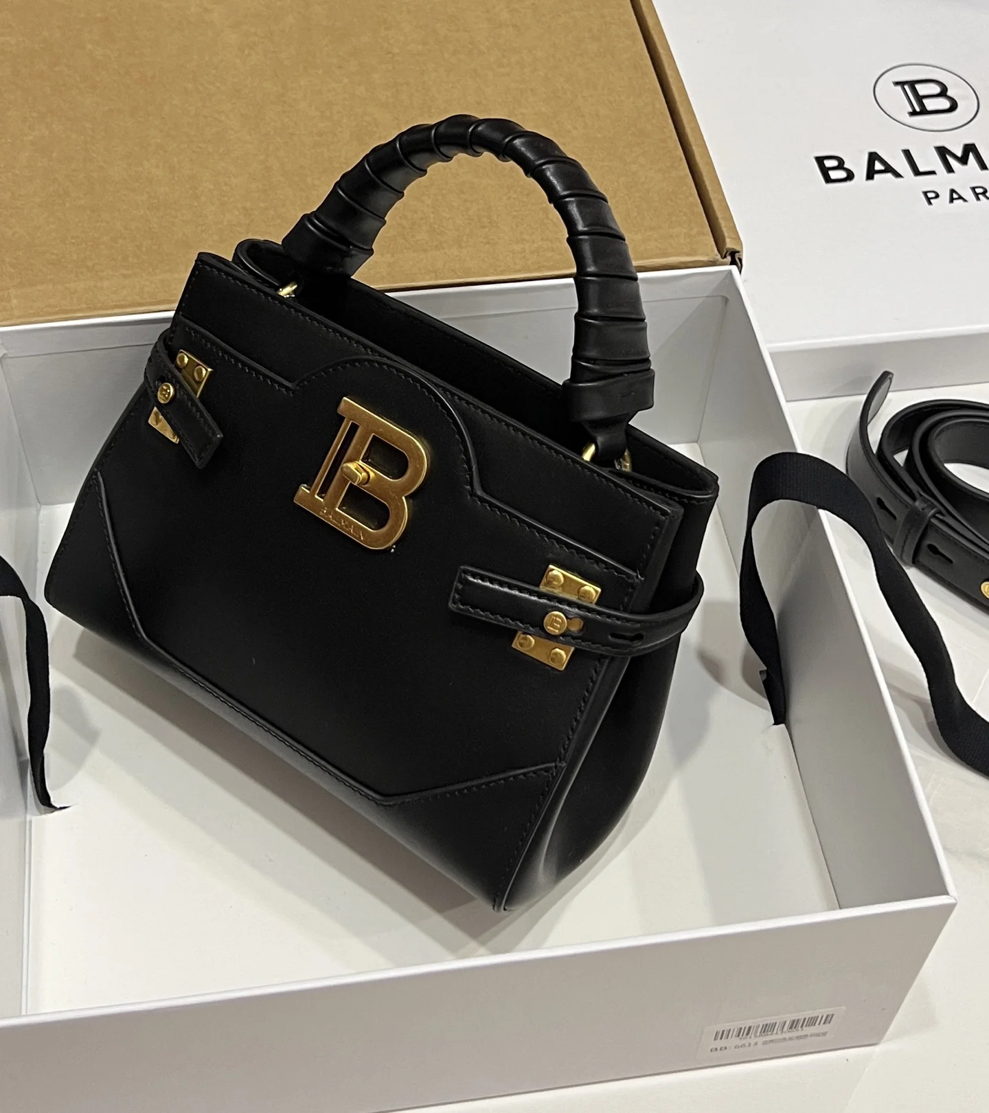 BALMAIN Top Handle Bags Imported Leather (Black-Gold) 22X17X11CM H60202608100304 - Image 3