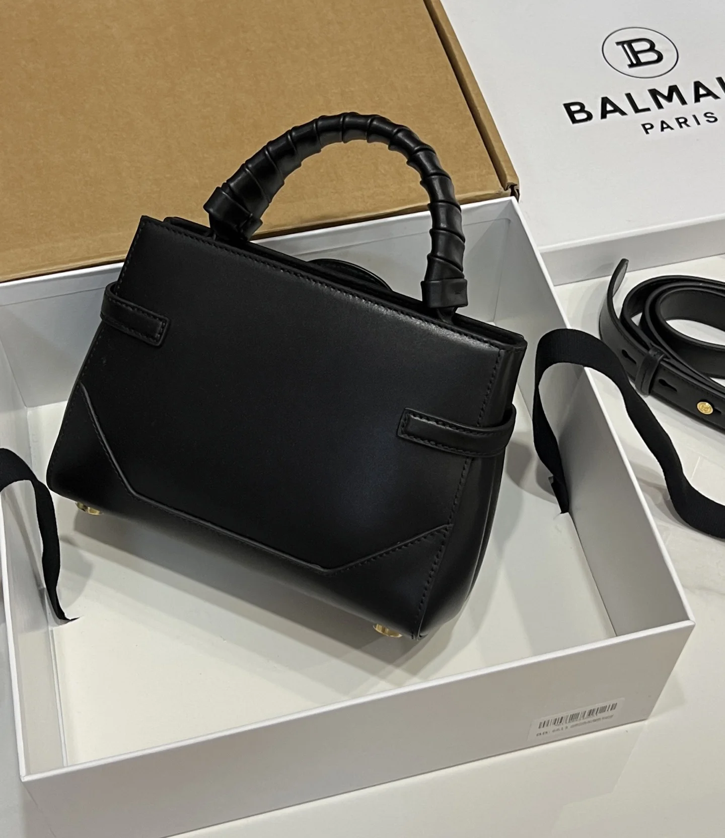BALMAIN Top Handle Bags Imported Leather (Black-Gold) 22X17X11CM H60202608100304 - Image 7