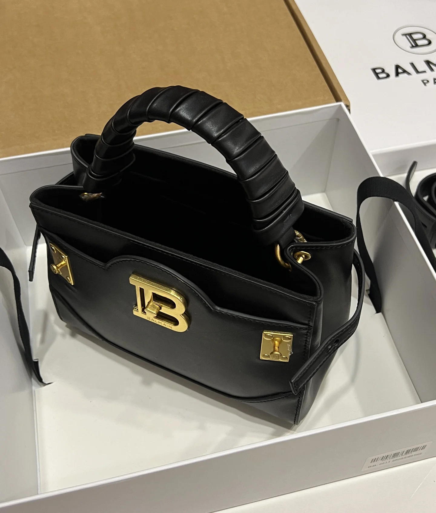 BALMAIN Top Handle Bags Imported Leather (Black-Gold) 22X17X11CM H60202608100304 - Image 8