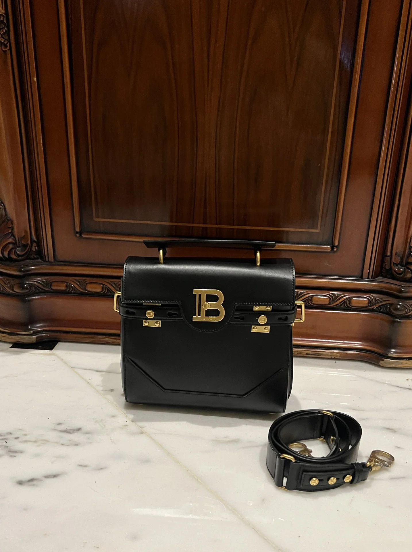 BALMAIN Top Handle Bags Leather (Black-Gold) One Size I80202608100290