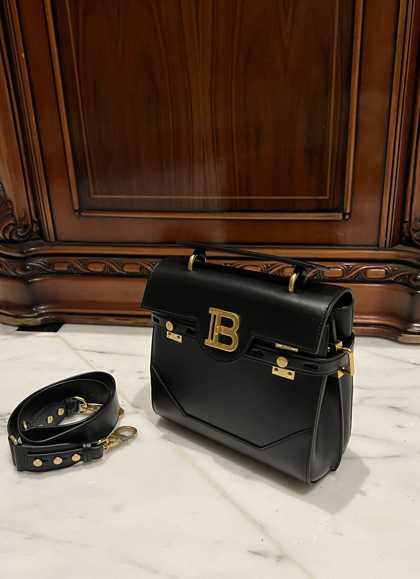 BALMAIN Top Handle Bags Leather (Black-Gold) One Size I80202608100290 - Image 2