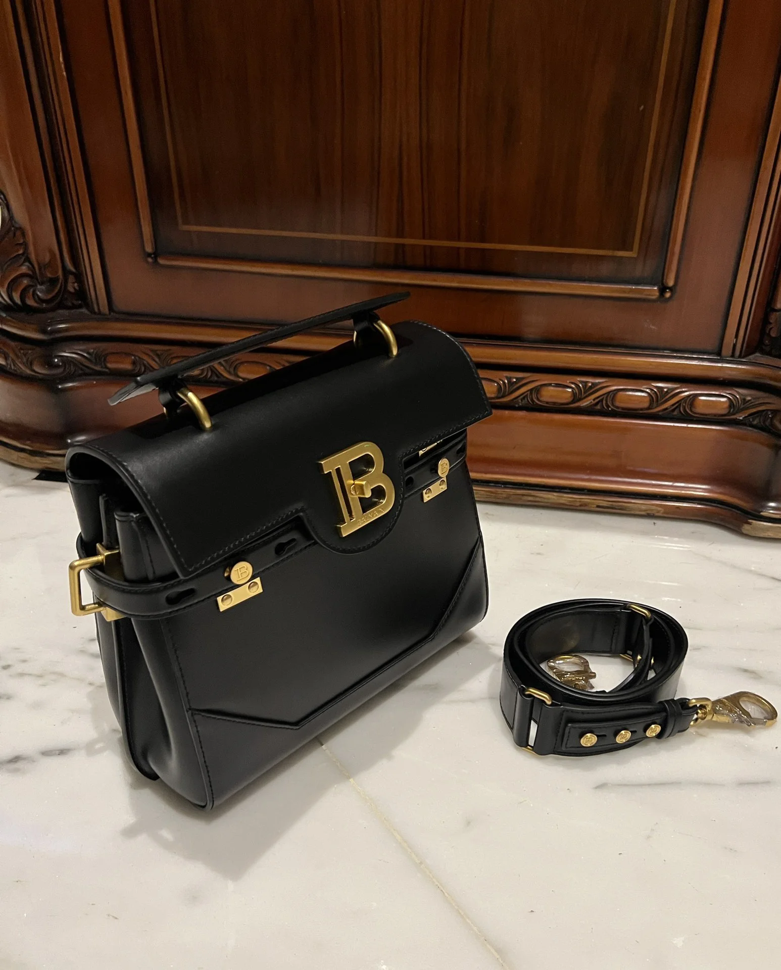 BALMAIN Top Handle Bags Leather (Black-Gold) One Size I80202608100290 - Image 4