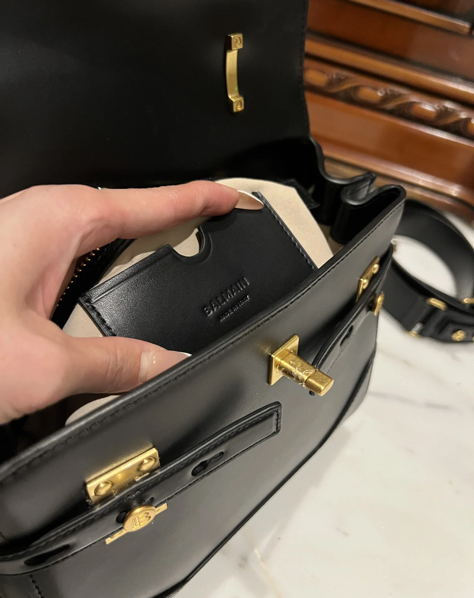 BALMAIN Top Handle Bags Leather (Black-Gold) One Size I80202608100290 - Image 5