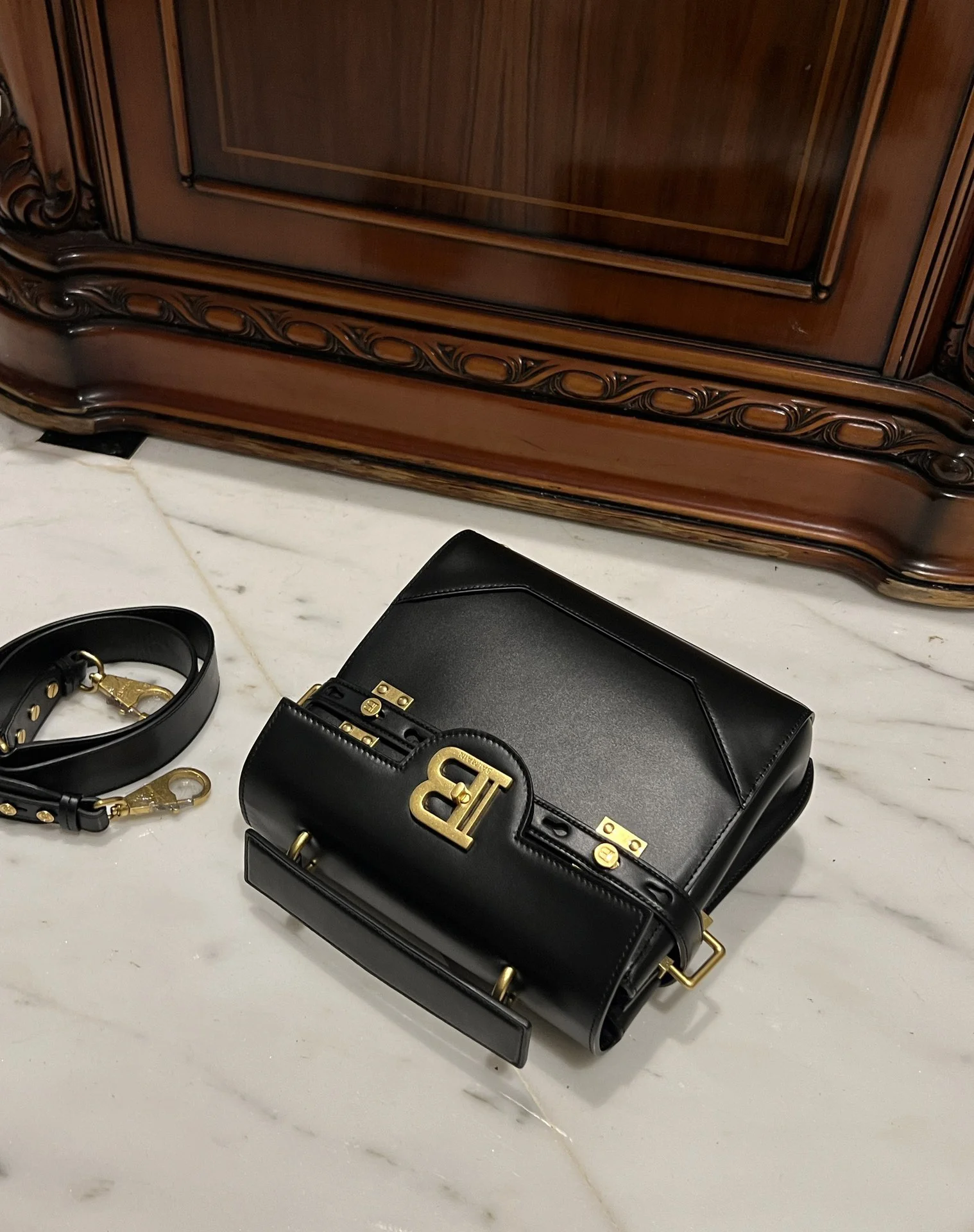 BALMAIN Top Handle Bags Leather (Black-Gold) One Size I80202608100290 - Image 8