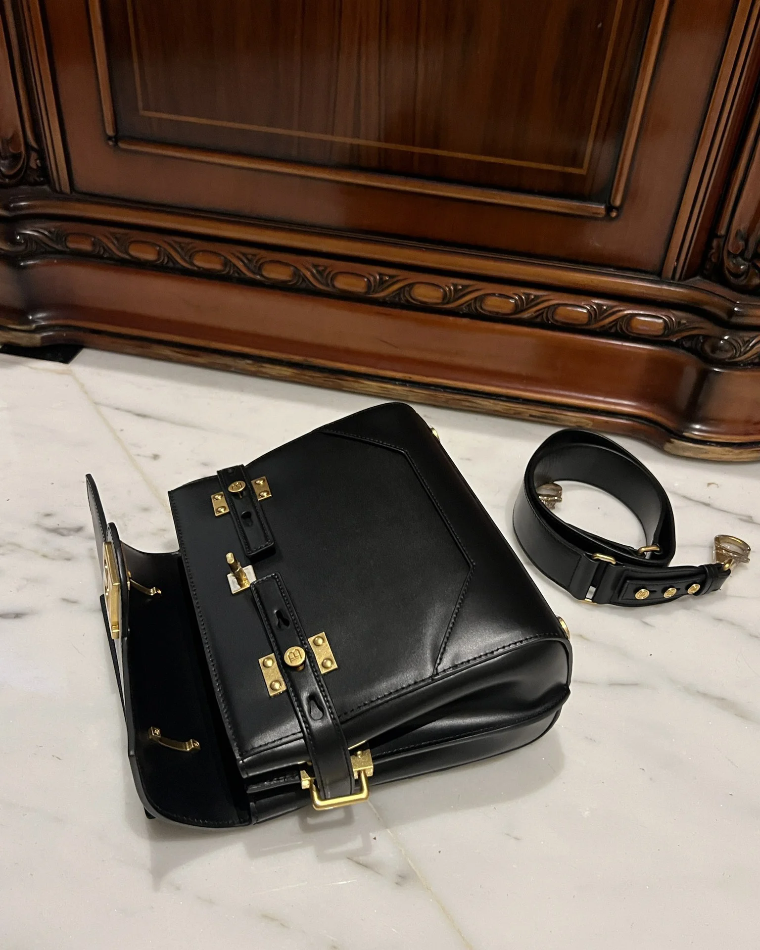 BALMAIN Top Handle Bags Leather (Black-Gold) One Size I80202608100290 - Image 9