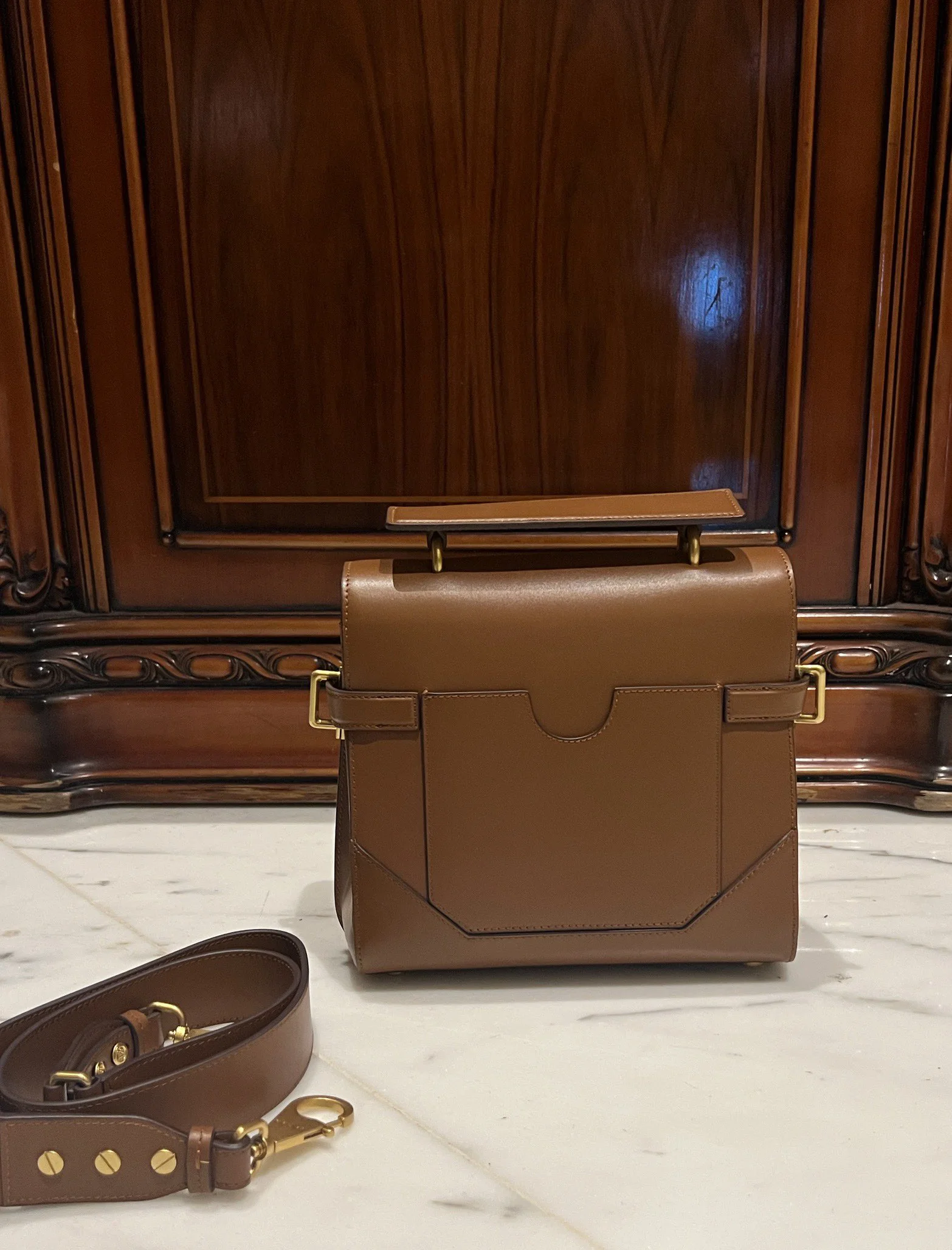 BALMAIN Top Handle Bags Leather (Brown-Gold) One Size I80202608100291 - Image 3
