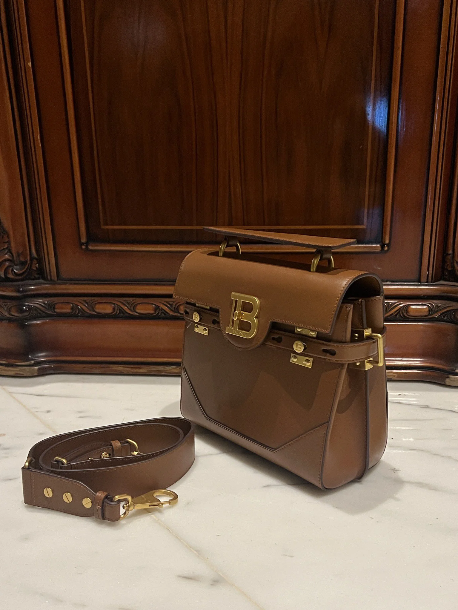 BALMAIN Top Handle Bags Leather (Brown-Gold) One Size I80202608100291 - Image 4