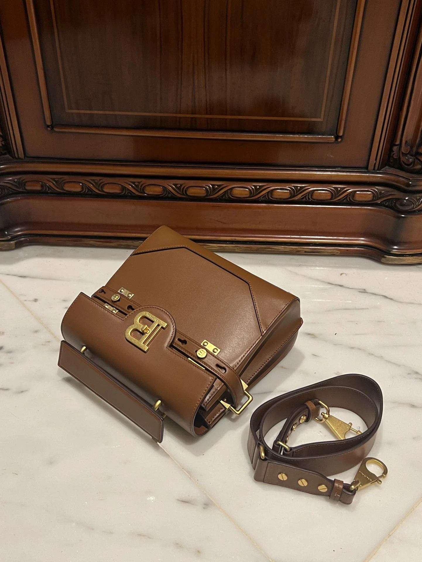 BALMAIN Top Handle Bags Leather (Brown-Gold) One Size I80202608100291 - Image 5