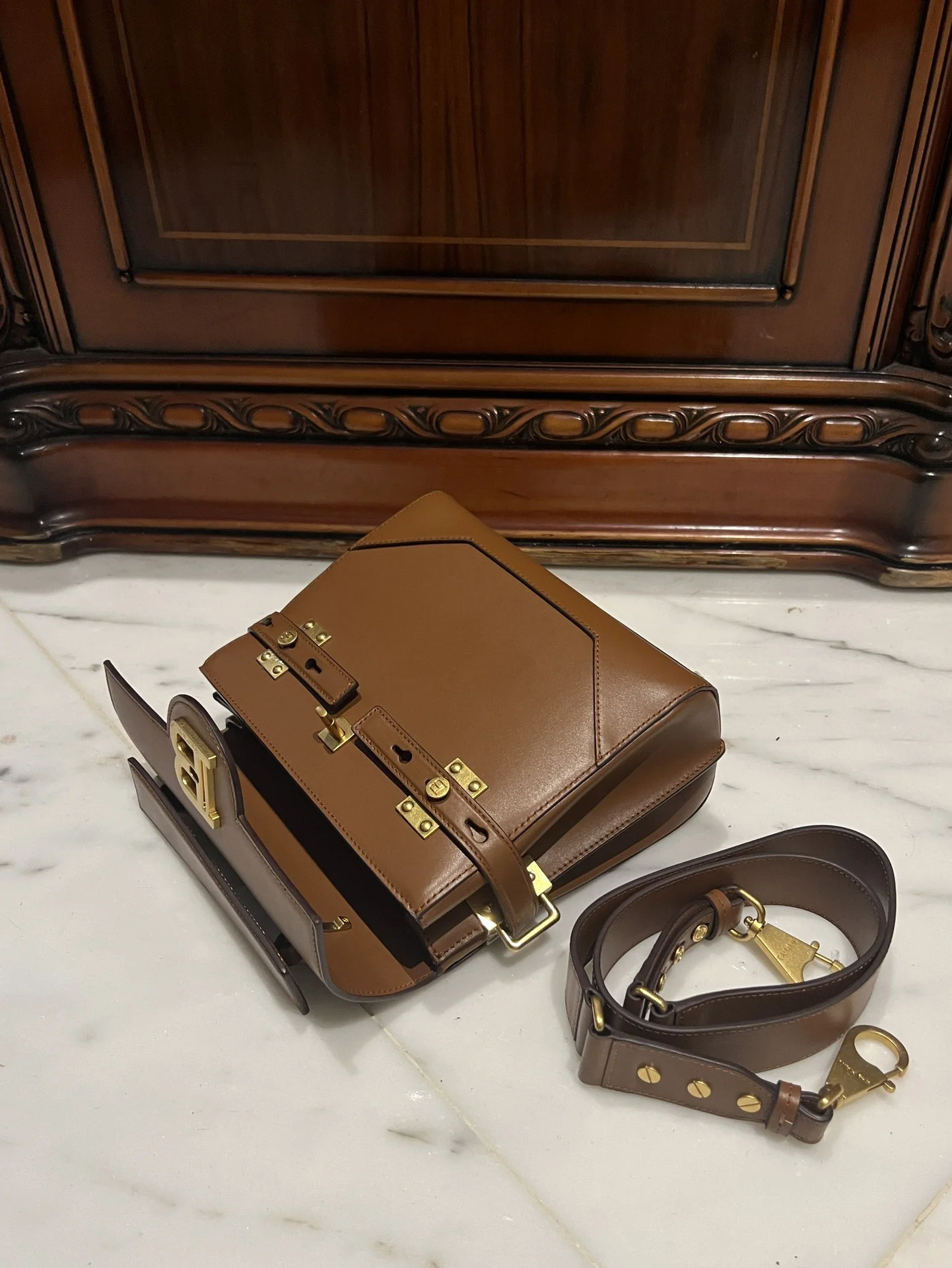 BALMAIN Top Handle Bags Leather (Brown-Gold) One Size I80202608100291 - Image 8