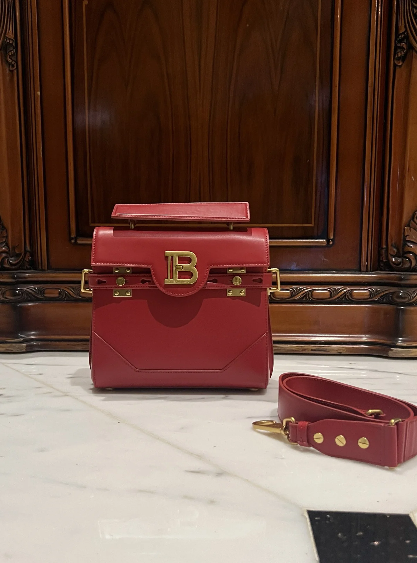 BALMAIN Top Handle Bags Leather (Red-Gold) One Size I80202608100289