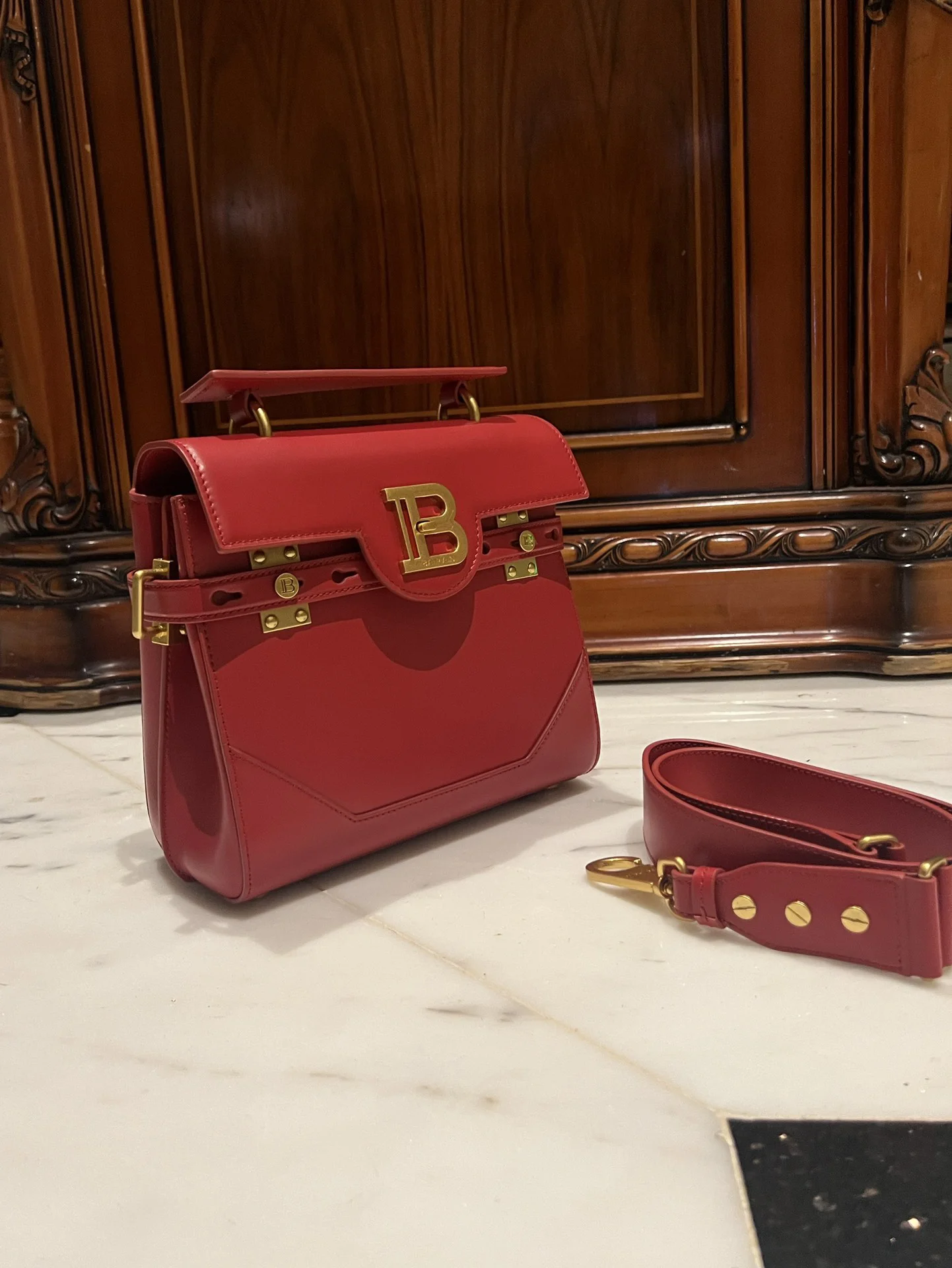 BALMAIN Top Handle Bags Leather (Red-Gold) One Size I80202608100289 - Image 2