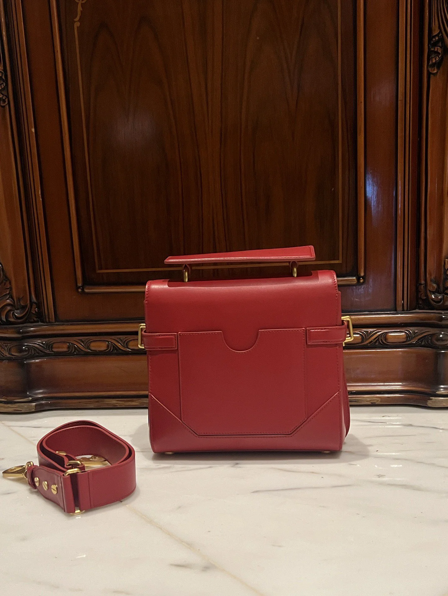 BALMAIN Top Handle Bags Leather (Red-Gold) One Size I80202608100289 - Image 3