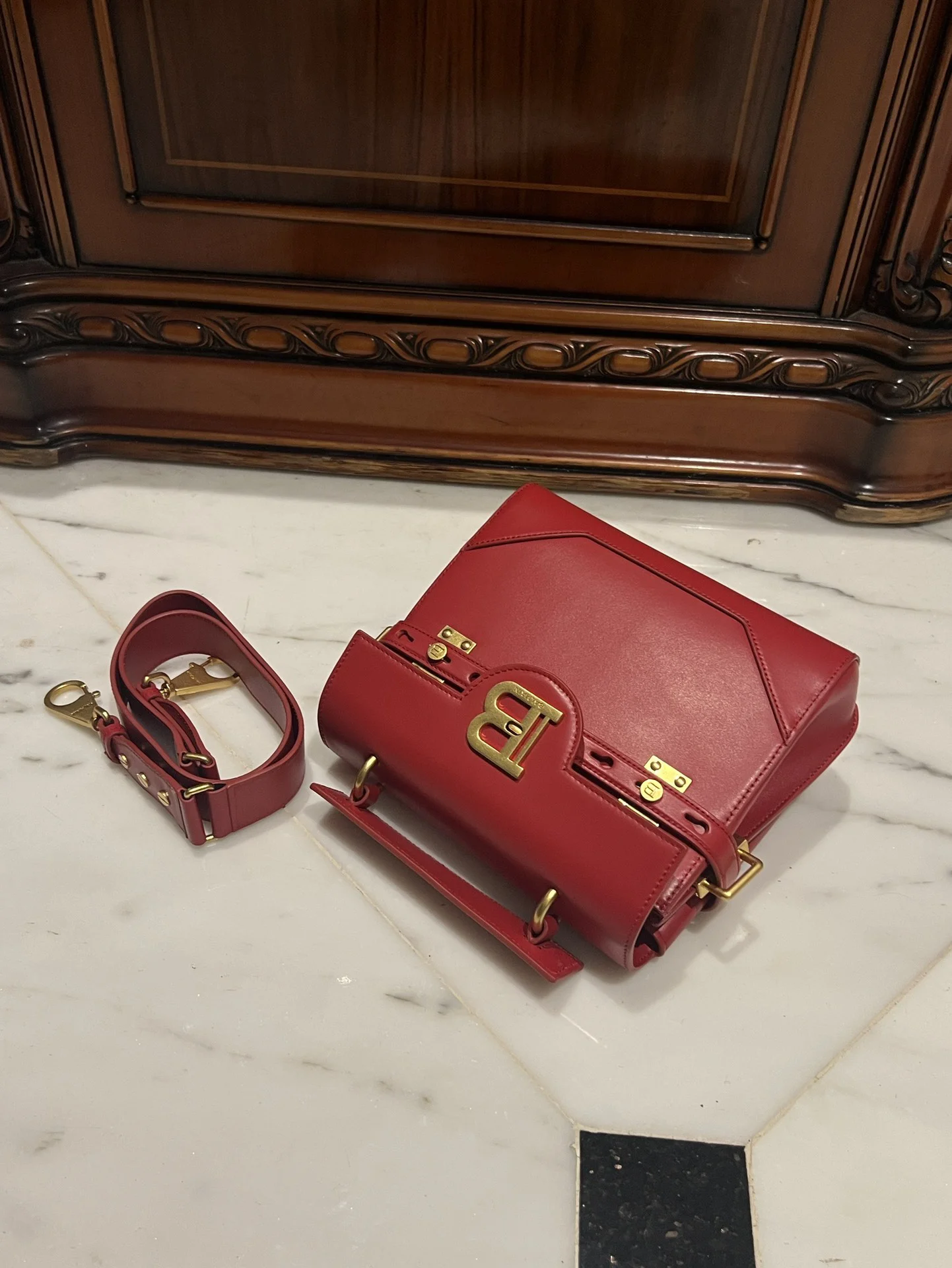 BALMAIN Top Handle Bags Leather (Red-Gold) One Size I80202608100289 - Image 4
