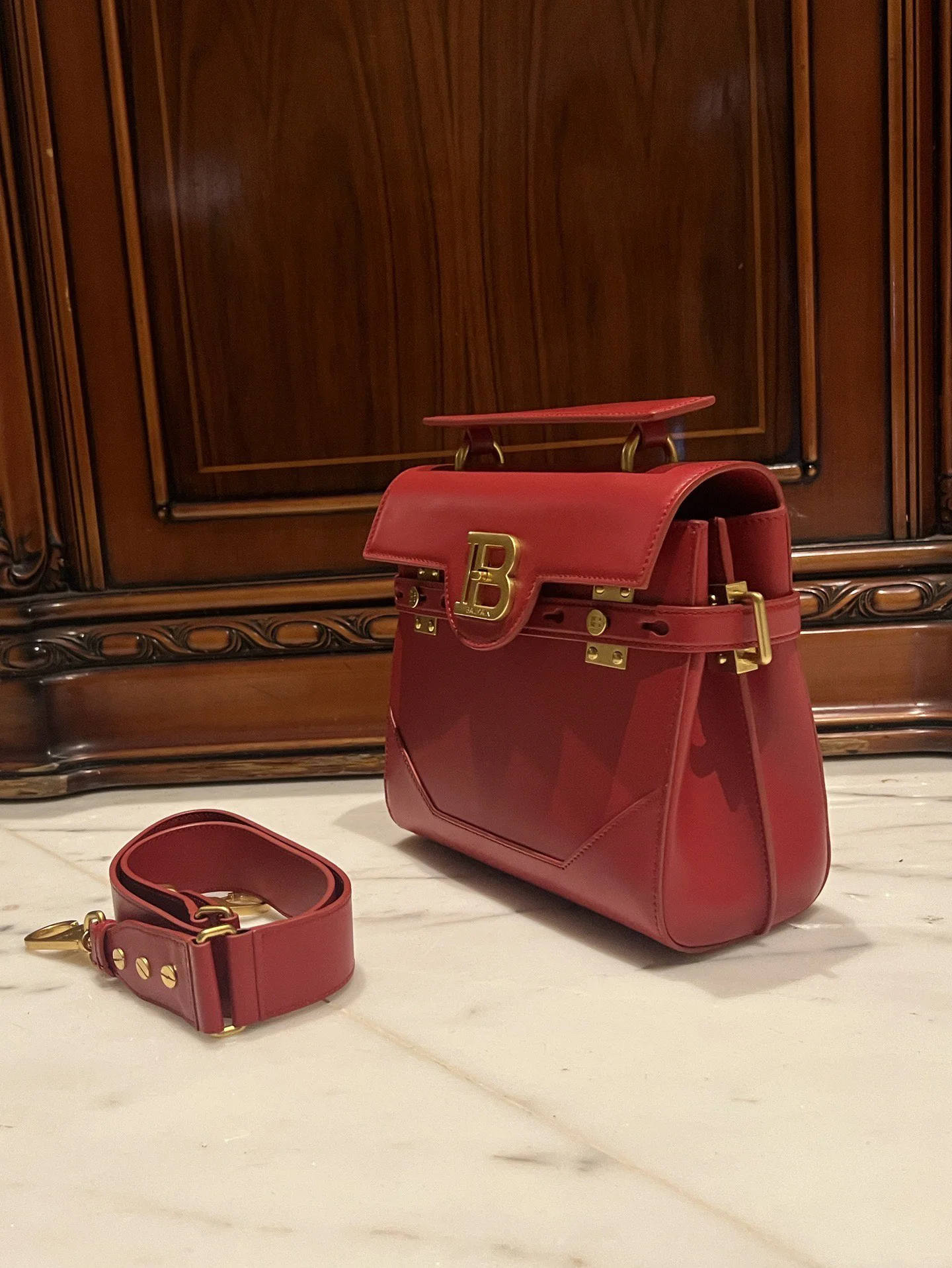 BALMAIN Top Handle Bags Leather (Red-Gold) One Size I80202608100289 - Image 5