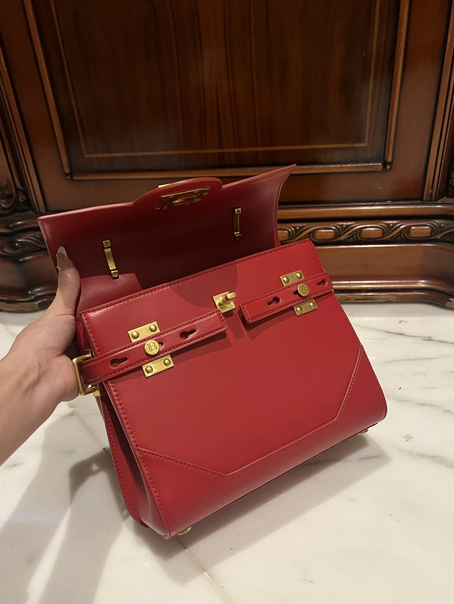 BALMAIN Top Handle Bags Leather (Red-Gold) One Size I80202608100289 - Image 7