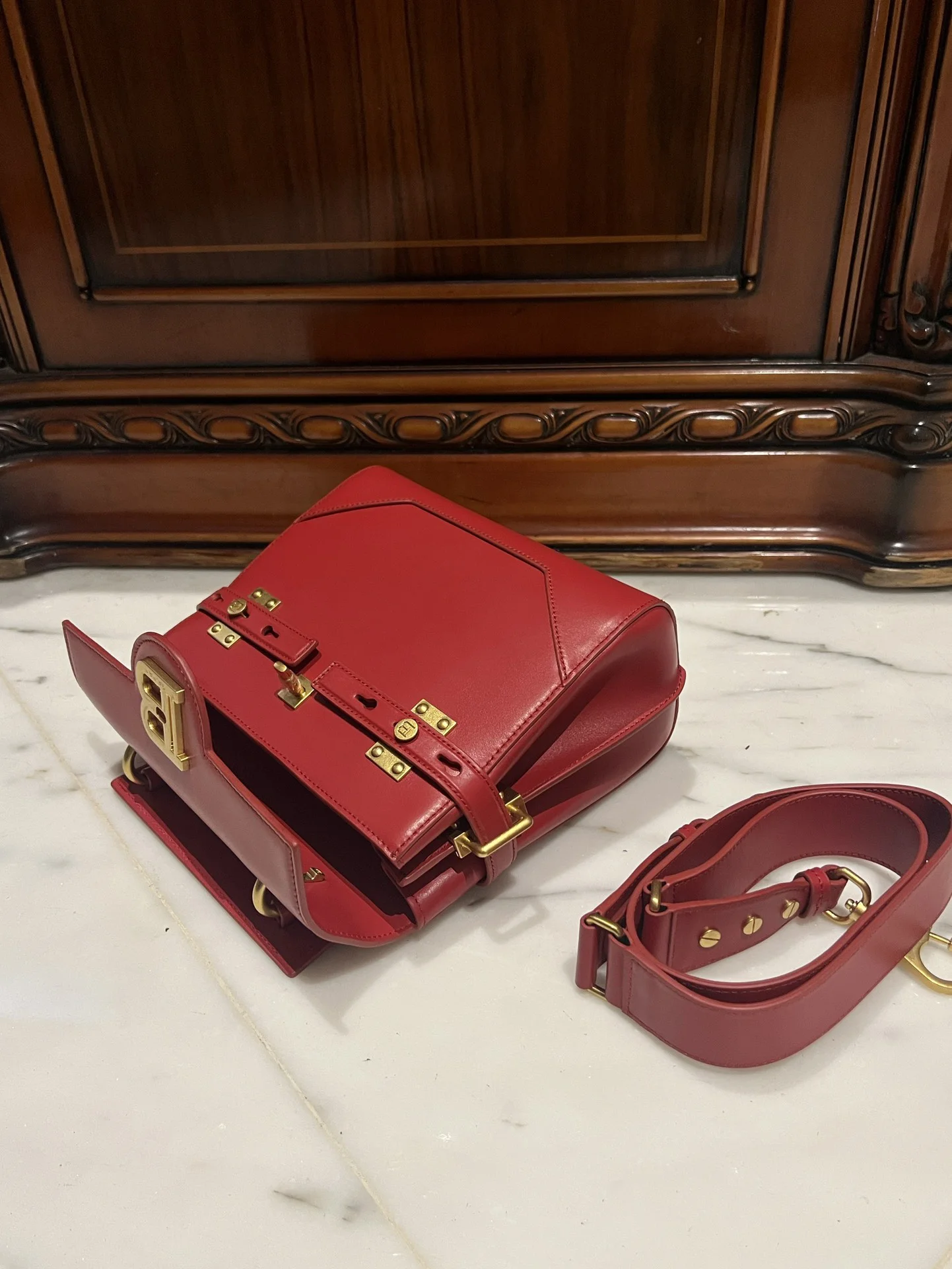 BALMAIN Top Handle Bags Leather (Red-Gold) One Size I80202608100289 - Image 8