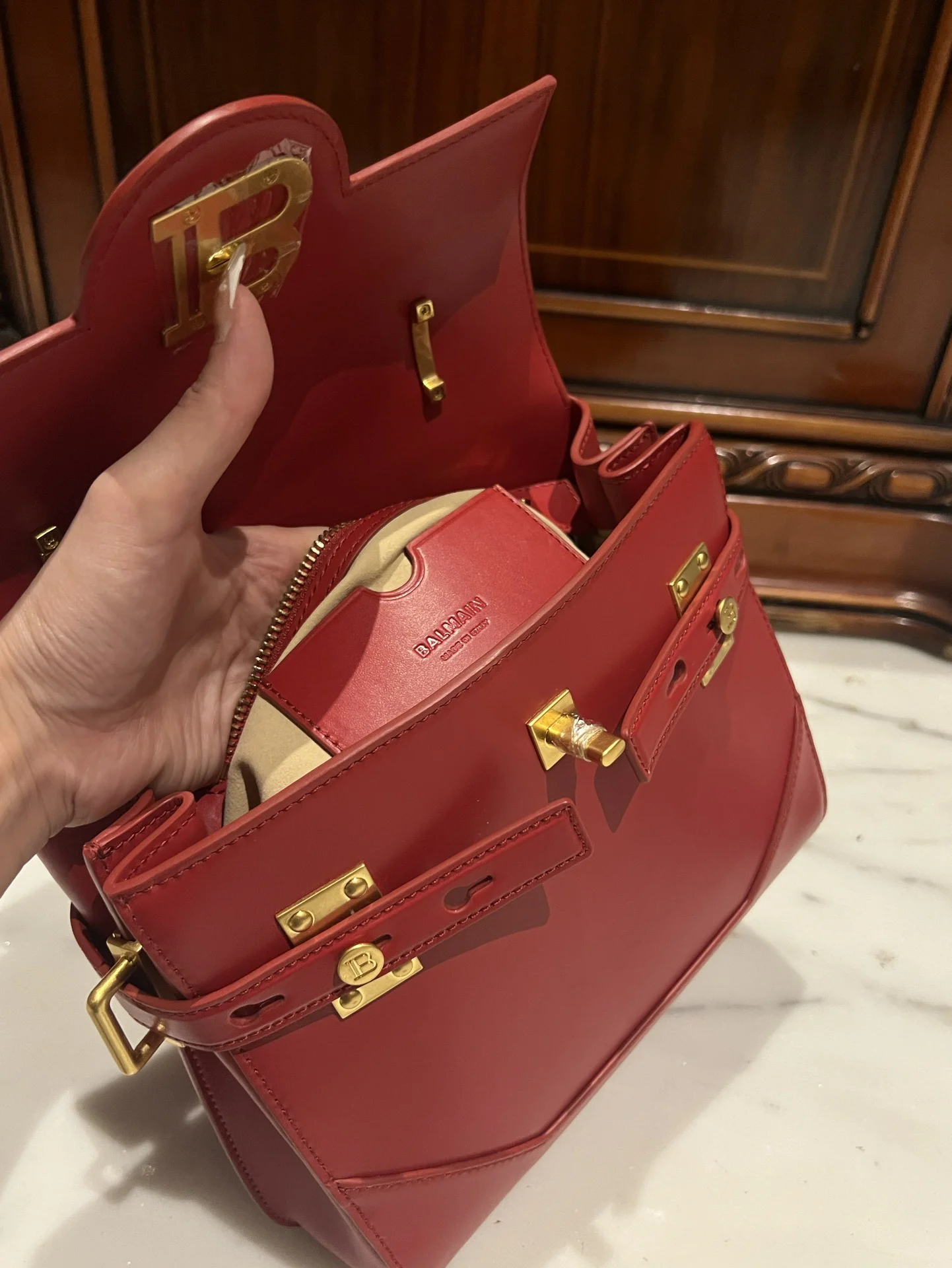 BALMAIN Top Handle Bags Leather (Red-Gold) One Size I80202608100289 - Image 9