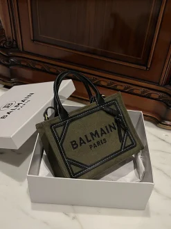 Alternative view of BALMAIN Totes Bags Canvas Leather (Green-Black) 26X18X11CM F00202608100308