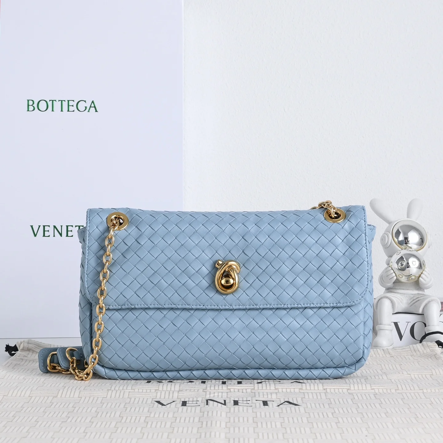 BOTTEGA VENETA Shoulder Bags Lamb Leather (Blue-Gold) 27X16X6CM I30202608080078