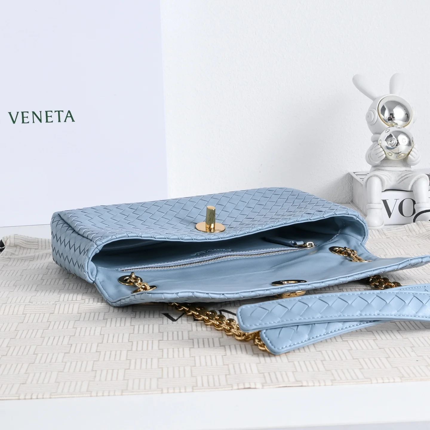 BOTTEGA VENETA Shoulder Bags Lamb Leather (Blue-Gold) 27X16X6CM I30202608080078 - Image 9