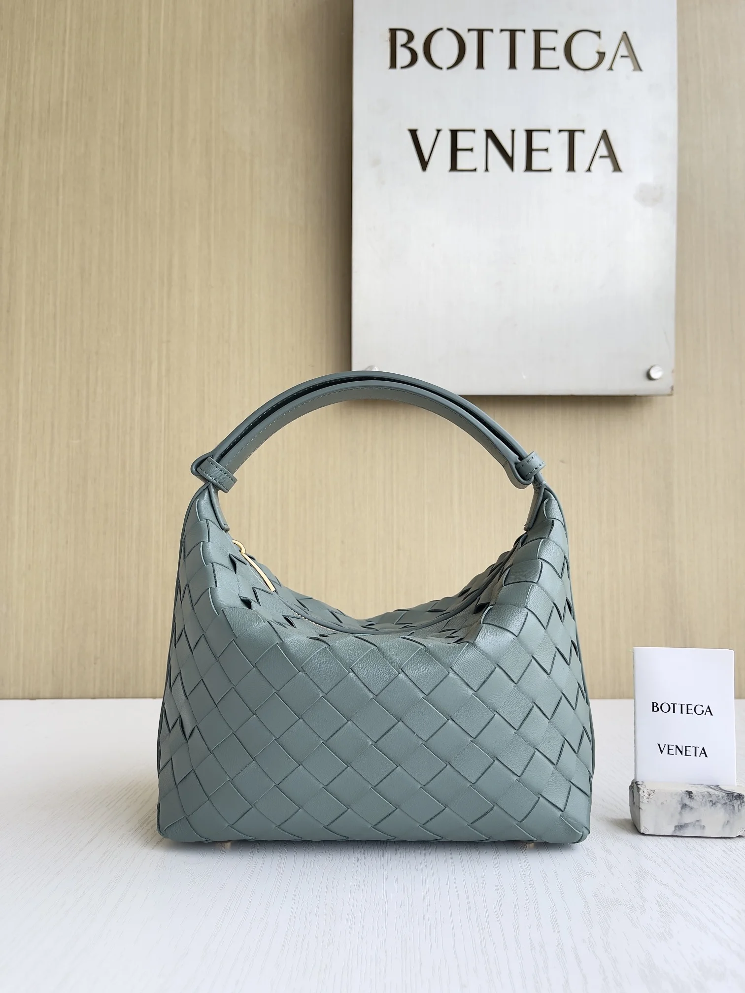 BOTTEGA VENETA Top Handle Bags Intrecciato Leather (Blue-Gray) 22X13X9CM F80202608080219