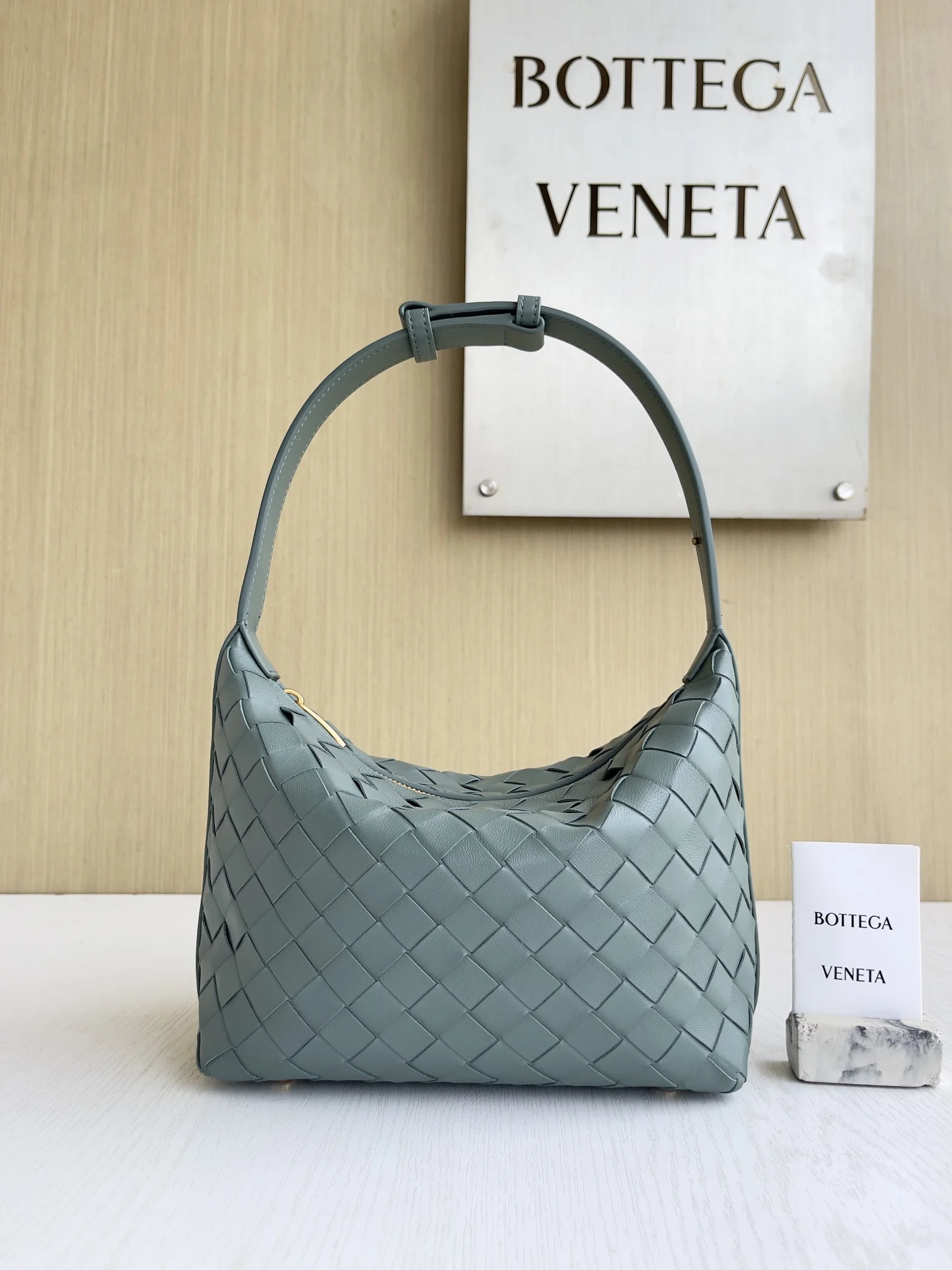 BOTTEGA VENETA Top Handle Bags Intrecciato Leather (Blue-Gray) 22X13X9CM F80202608080219 - Image 3