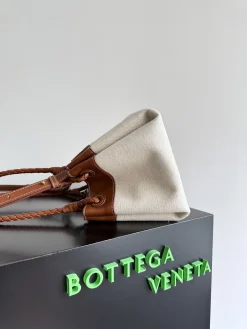 Alternative view of BOTTEGA VENETA Totes Bags Canvas Leather (White-Brown) 21X17X16CM I10202608080757