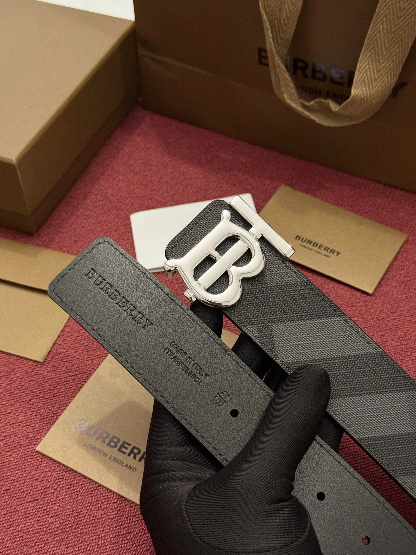 BURBERRY Belts Check Canvas & Calfskin Leather WIDTH 4.0CM 4.0cm Width A60202608050266