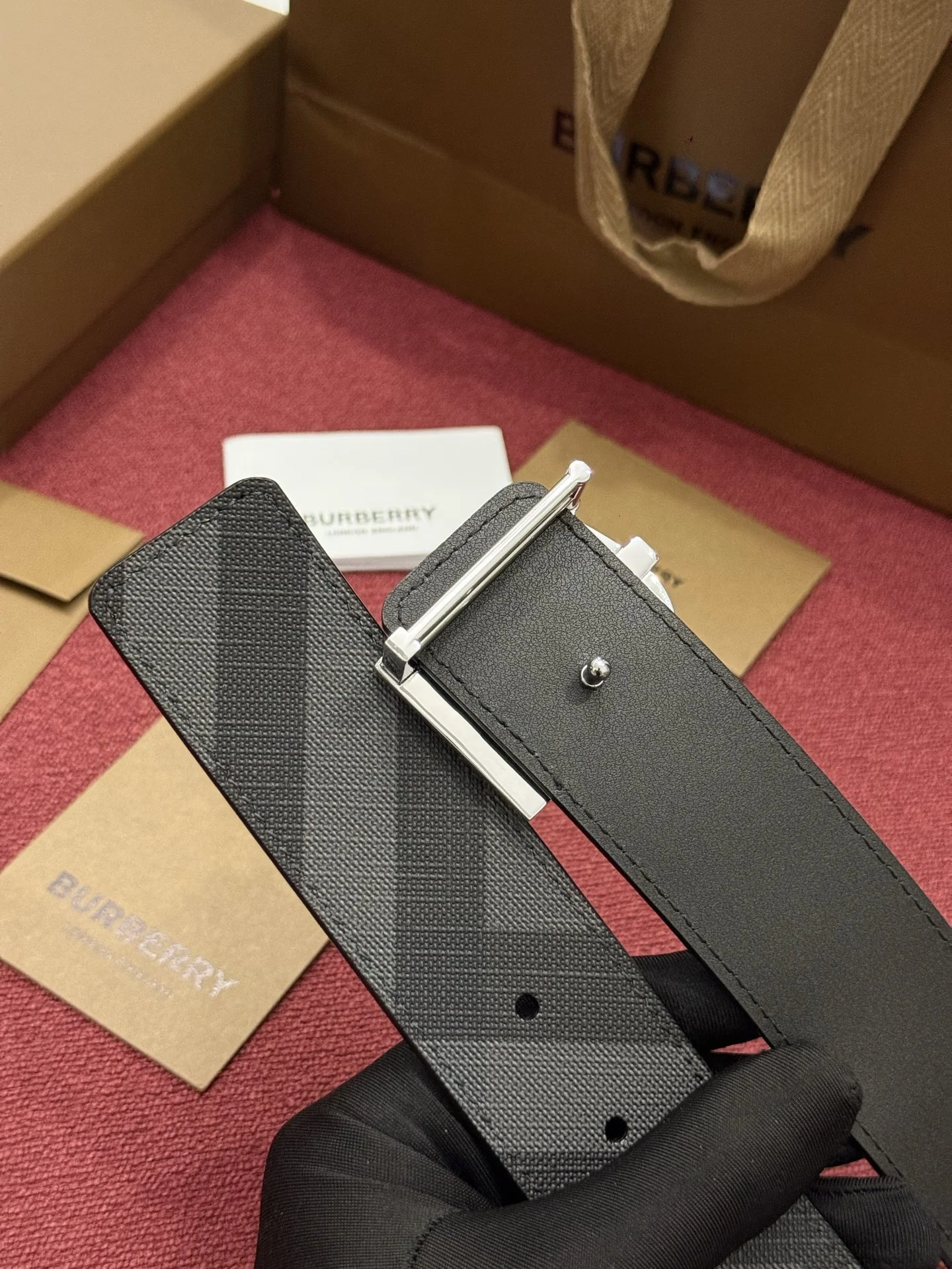 BURBERRY Belts Check Canvas & Calfskin Leather WIDTH 4.0CM 4.0cm Width A60202608050266 - Image 2