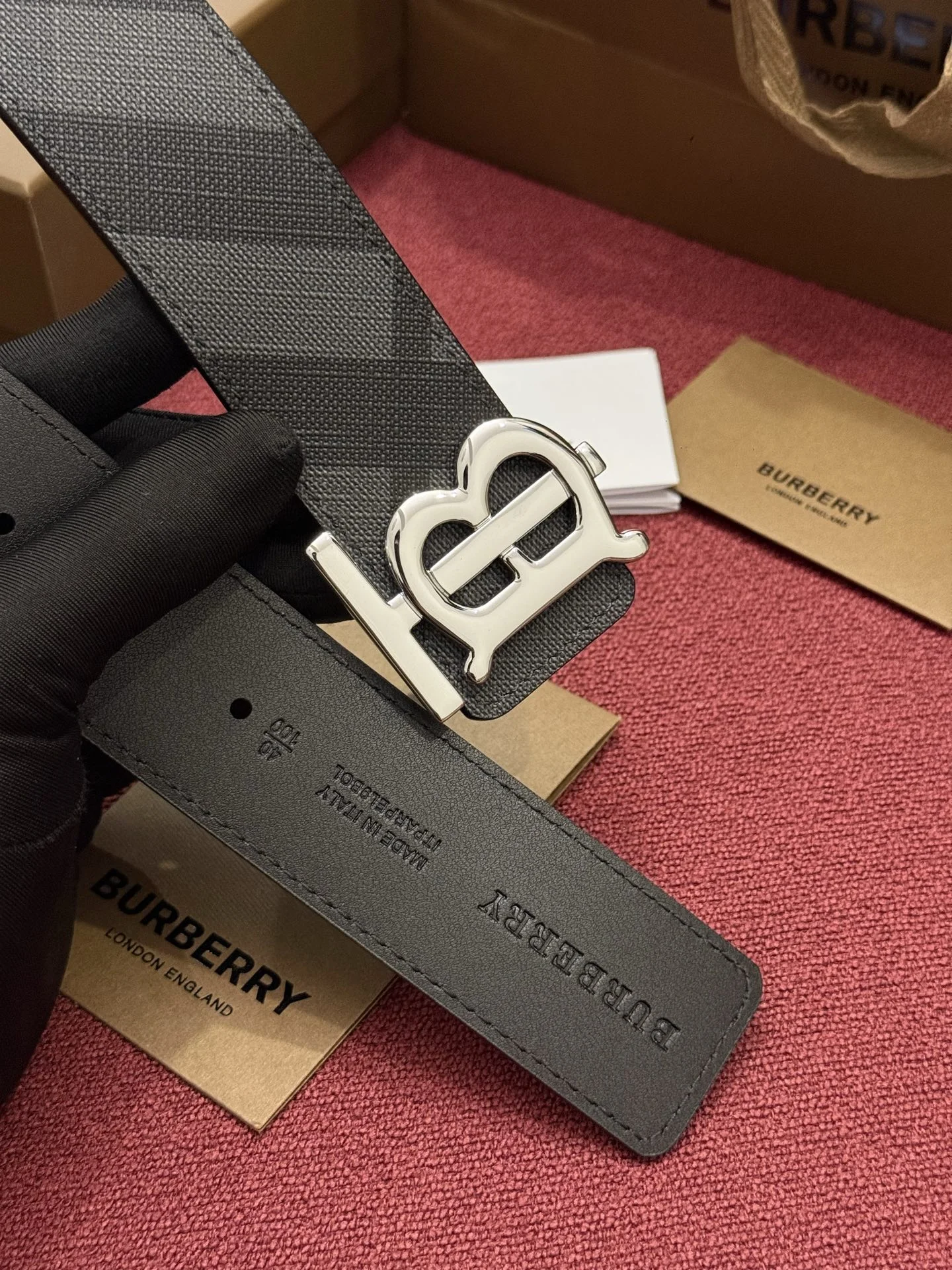 BURBERRY Belts Check Canvas & Calfskin Leather WIDTH 4.0CM 4.0cm Width A60202608050266 - Image 3