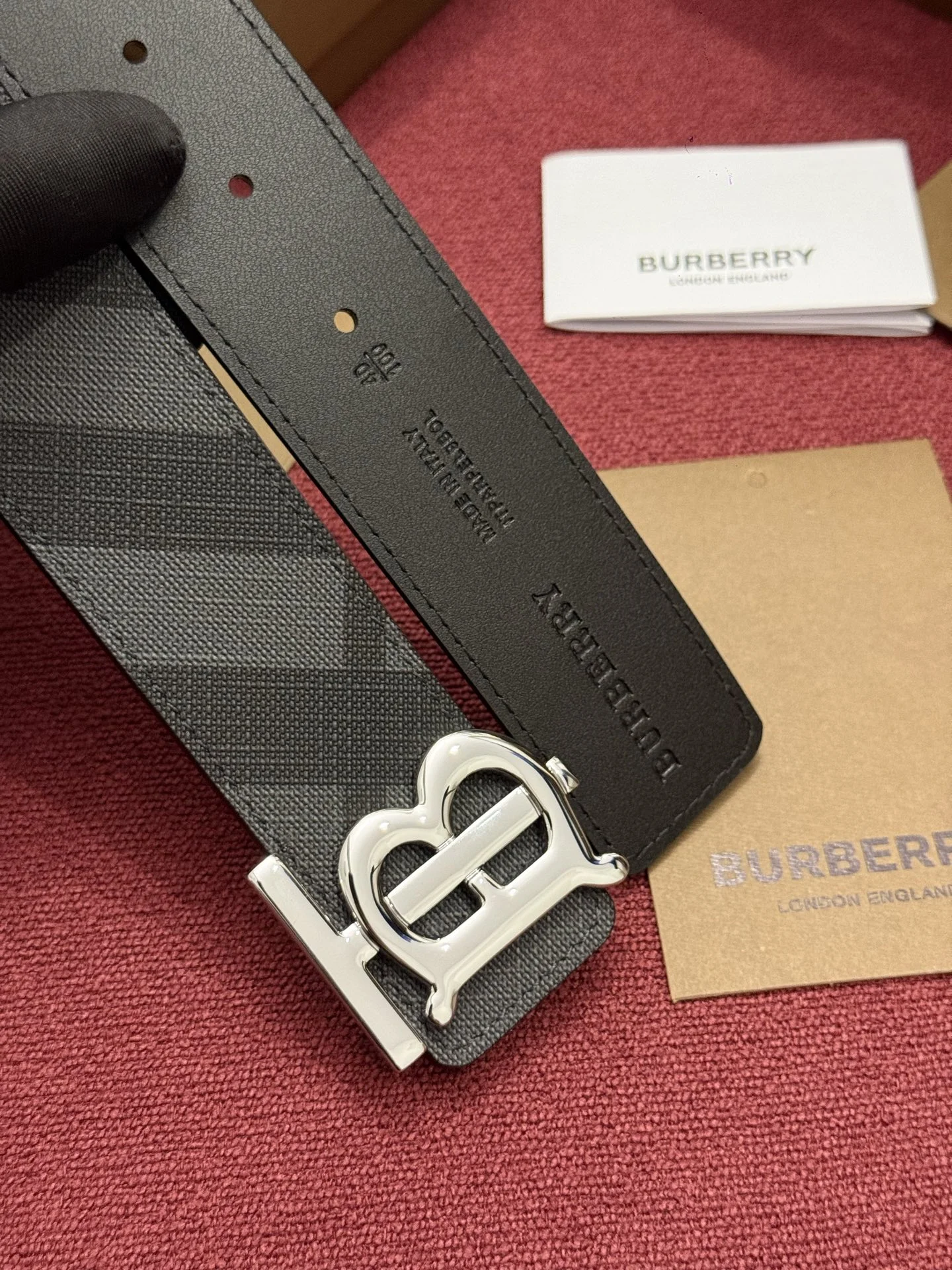 BURBERRY Belts Check Canvas & Calfskin Leather WIDTH 4.0CM 4.0cm Width A60202608050266 - Image 4
